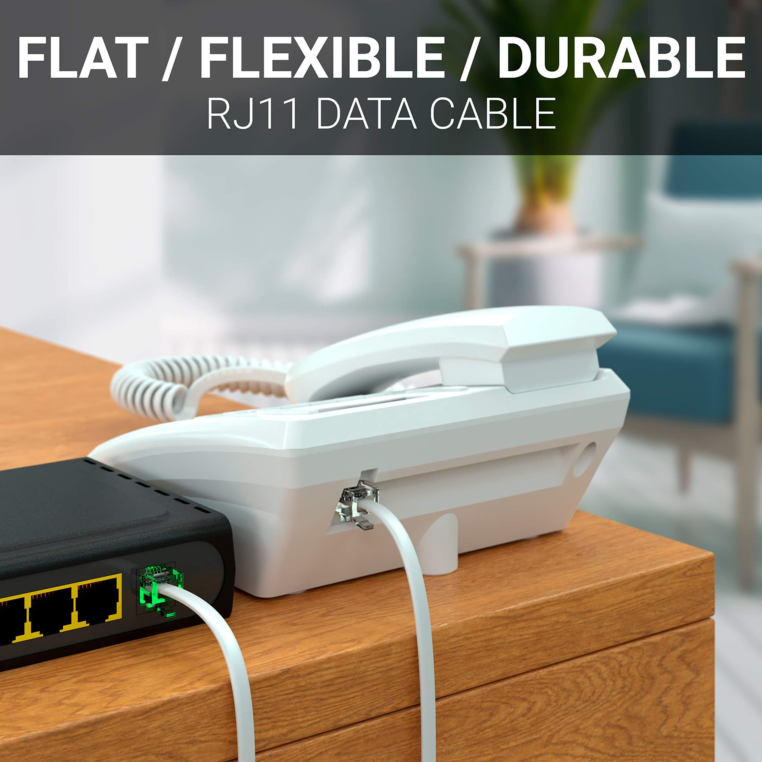 G-PLUG G-PLUG 30FT RJ11 Cable Phone Cord for Landline & Telephone Cord for RJ11 to RJ11 Devices  Smooth, Clear Connections & Optimum Quality  Durable Phone Cable with 4 Gold-Plated Contact Pins (White)