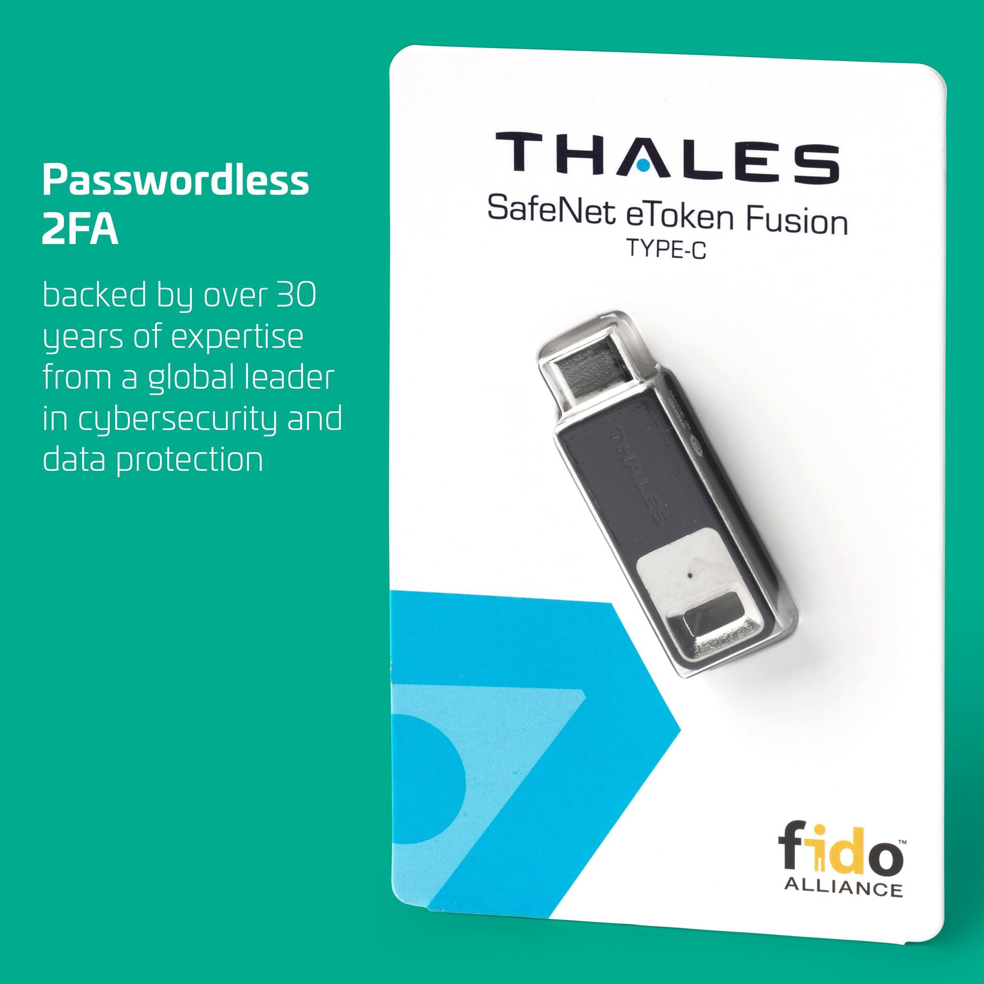 Thales Thales - SafeNet eToken Fusion - Phishing-Resistant FIDO2 Certified Security Key for Digital certificates or FIDO2 authentication to Web apps and desktops - USB-C