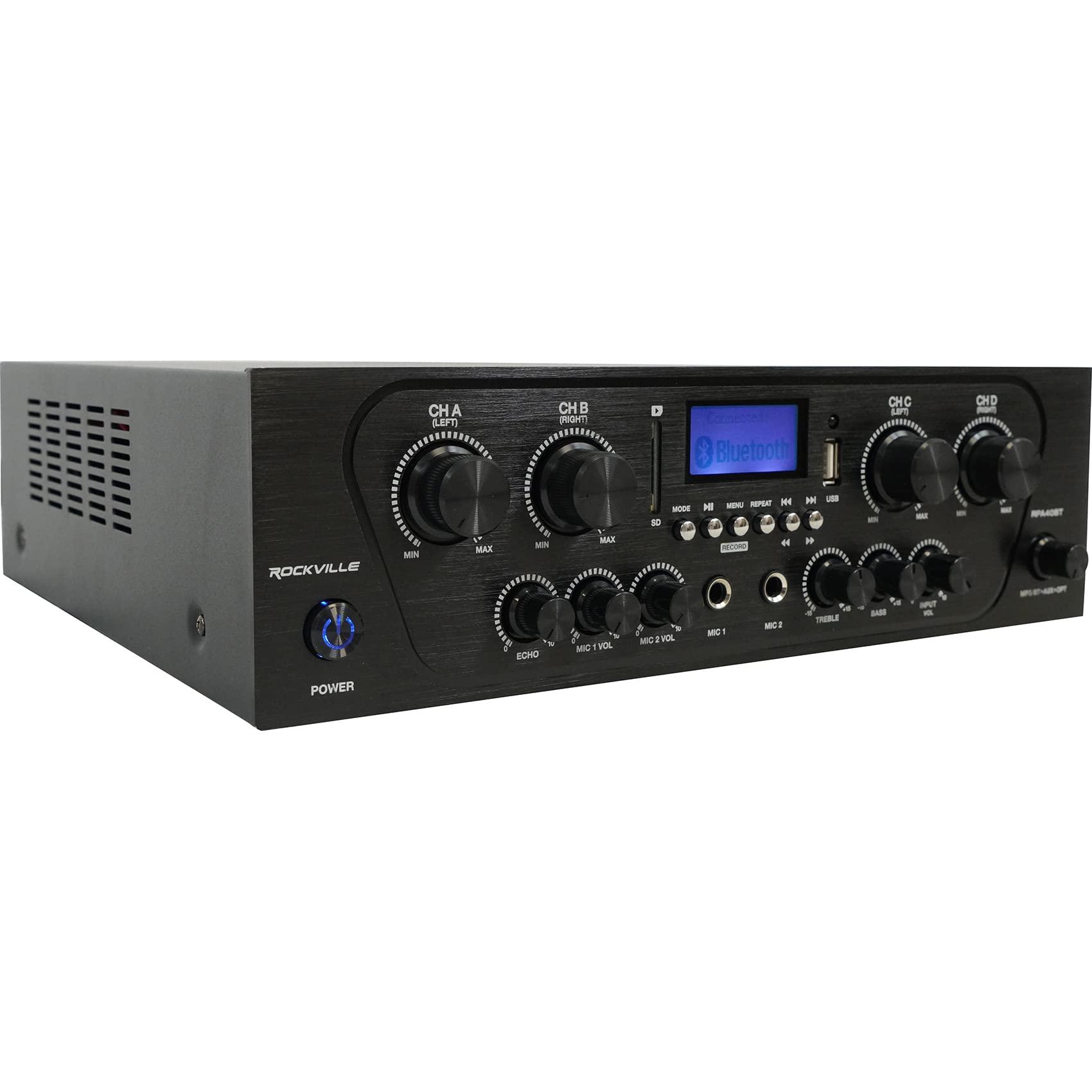 Rockville Rockville RPA40BT 4-Room Home Audio Kit Receiver+(8) Black Wall Cube Speakers