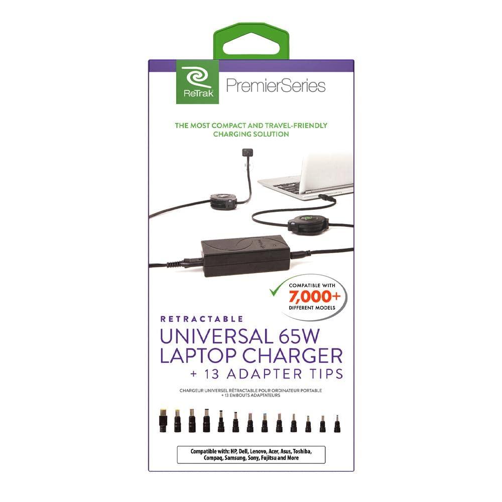 ReTrak ReTrak 65W Universal AC Laptop Charger, ReTrak Laptop Charger with 13 Adapter Tips, Retractable Universale Laptop Power Adapter Charger, Ultrabook/Notebook/Netbook Wall Charger, ETCHGNBUNN2