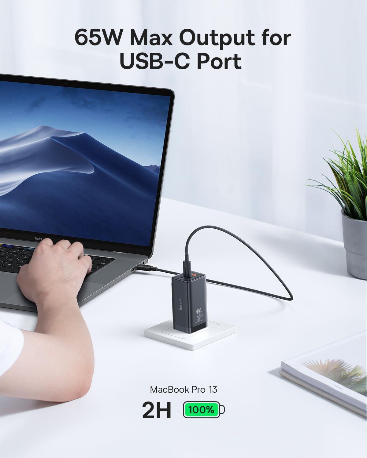 Baseus Baseus Laptop Docking Station Dual Monitor 4K@120Hz, 9 in 1 USB C Hub with 2 HDMI, 1000Mbps LAN, 100W PD, 3 USB, SD Card Reader & USB C Charger, Baseus 65W USB C Wall Charger, 3 Ports Foldable GaN
