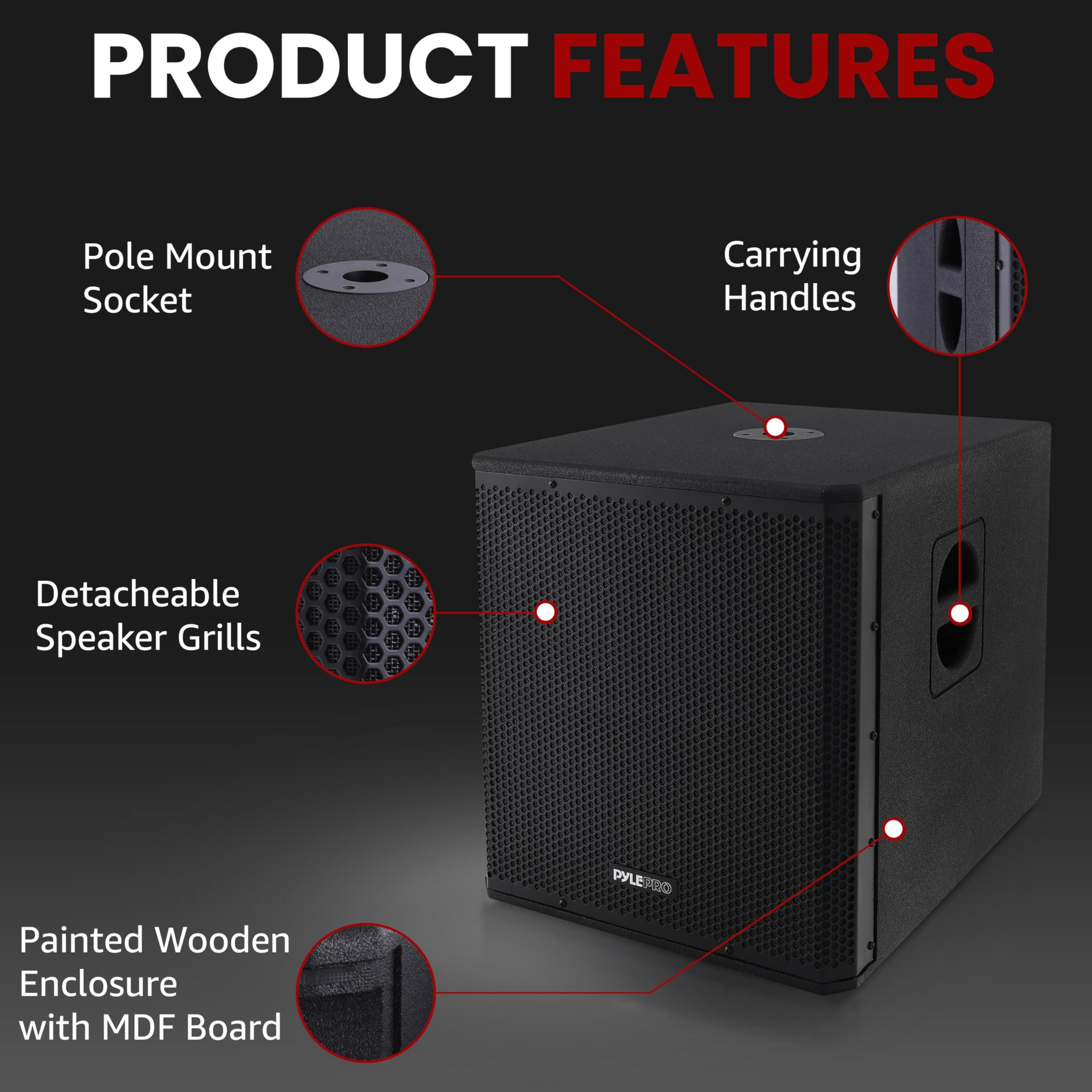 Pyle Pyle 3000 Watts Box Subwoofer Speaker - Active Powered 15 inch Woofer, Loud Bass, with DSP Digital Signal Processor for Home Theater System, Pro DJ Sound, Pole Mount Socket and Carrying Handles