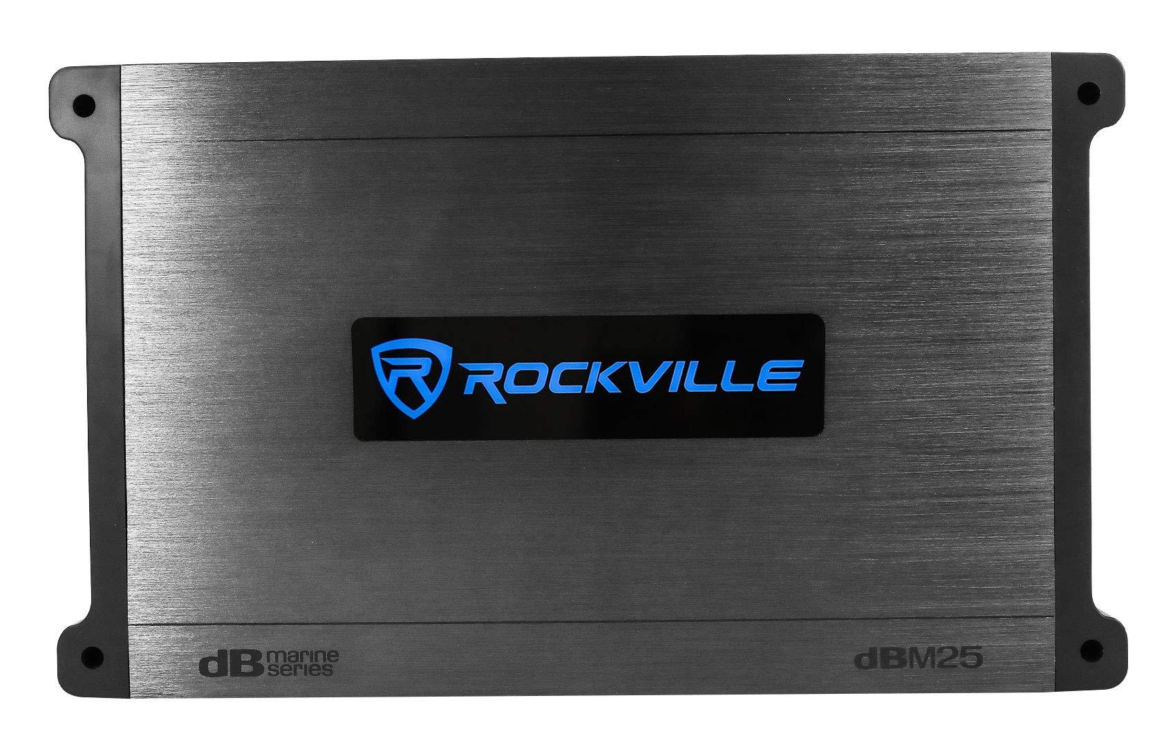 Rockville Rockville Pair RM-PREMIUM-65 Black 6.5\" 600w Marine Boat Speakers Bundle DBM25 1400 Watt 2 Channel Marine/Boat Amplifier RMWK4 Amp Install Wire Kit (3 Items)