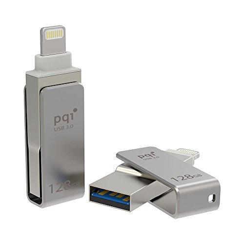 PQI iConnect Mini [Apple MFi] 128 GB Mobile Flash Drive w/ Lightning Connector for iPhones iPads Mac & PC USB 3.0 (Iron Gray)