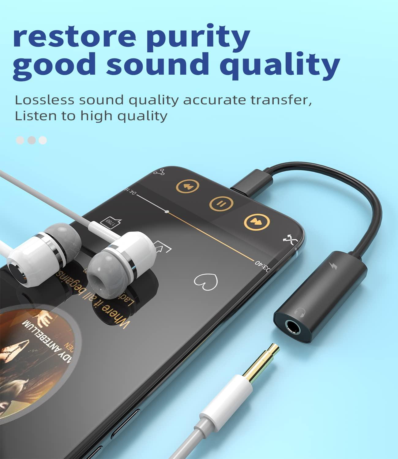 HOYULLI Iphone Adapter for Headphone Jack Lightning to 3.5mm AUX Charger Dongle Splitter Audio Adaptador Para 2in1 Cable Earphone MFI Certified Compatible With 7 8 X Xr 13 12 11 Pro Ipad Music Converter