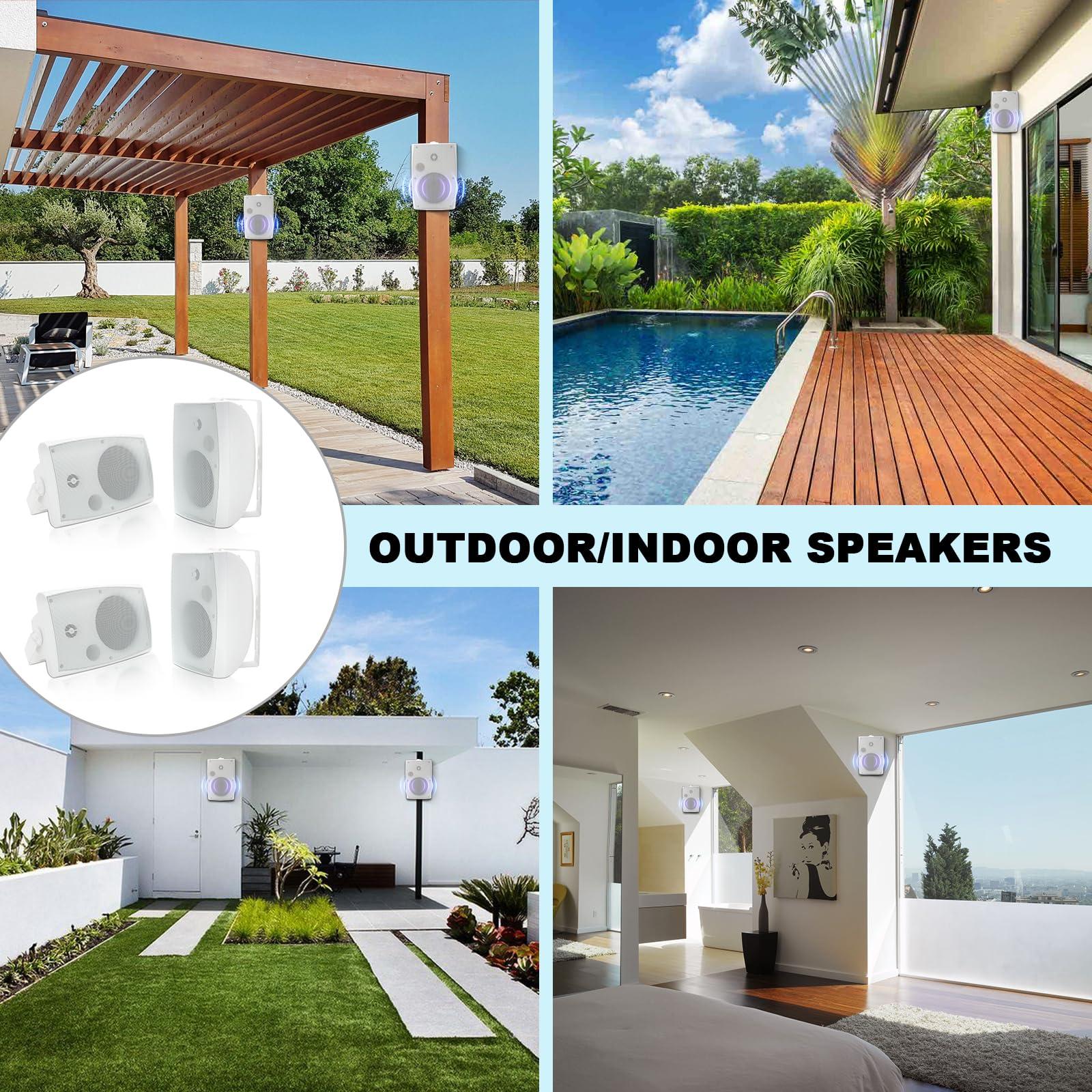 Herdio Herdio 6.5 Inch 800W Outdoor Bluetooth Speakers Wired Waterproof with Multifunctional Amplifier, Wall Mount Speakers for Patio Home Poolside Deck Backyard(4 Speakers,White)