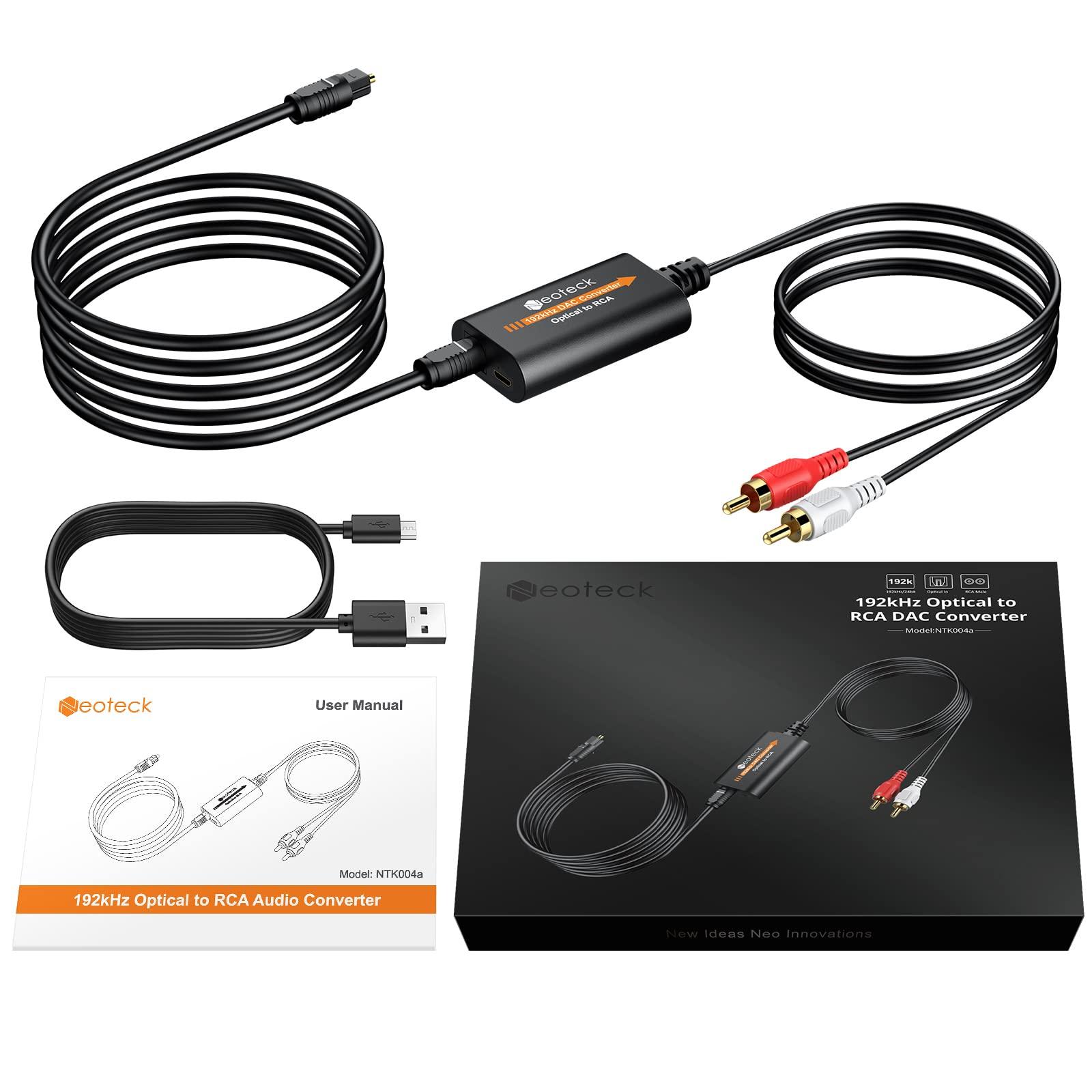 Neoteck Neoteck 192kHz DAC Converter 7ft/2.1m Optical to RCA Cable SPDIF to RCA Digital to Analog Converter with Built-in Audio Amplifier Chipset for HDTVs Set-Top Boxes DVD/Blu-Ray Players-Male Output