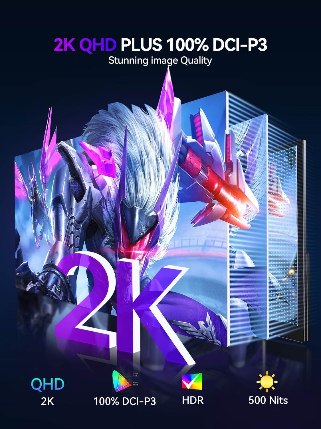 UPERFECT UPERFECT Portable Monitor 18-inch 2K 144HZ 100% DCI-P3 500Nits w/VESA & Stand 180 Adjustable Ultra-Slim & Lightweight Frameless FHD FreeSync IPS HDR Gaming Display, Travel Second Monitor for Laptop