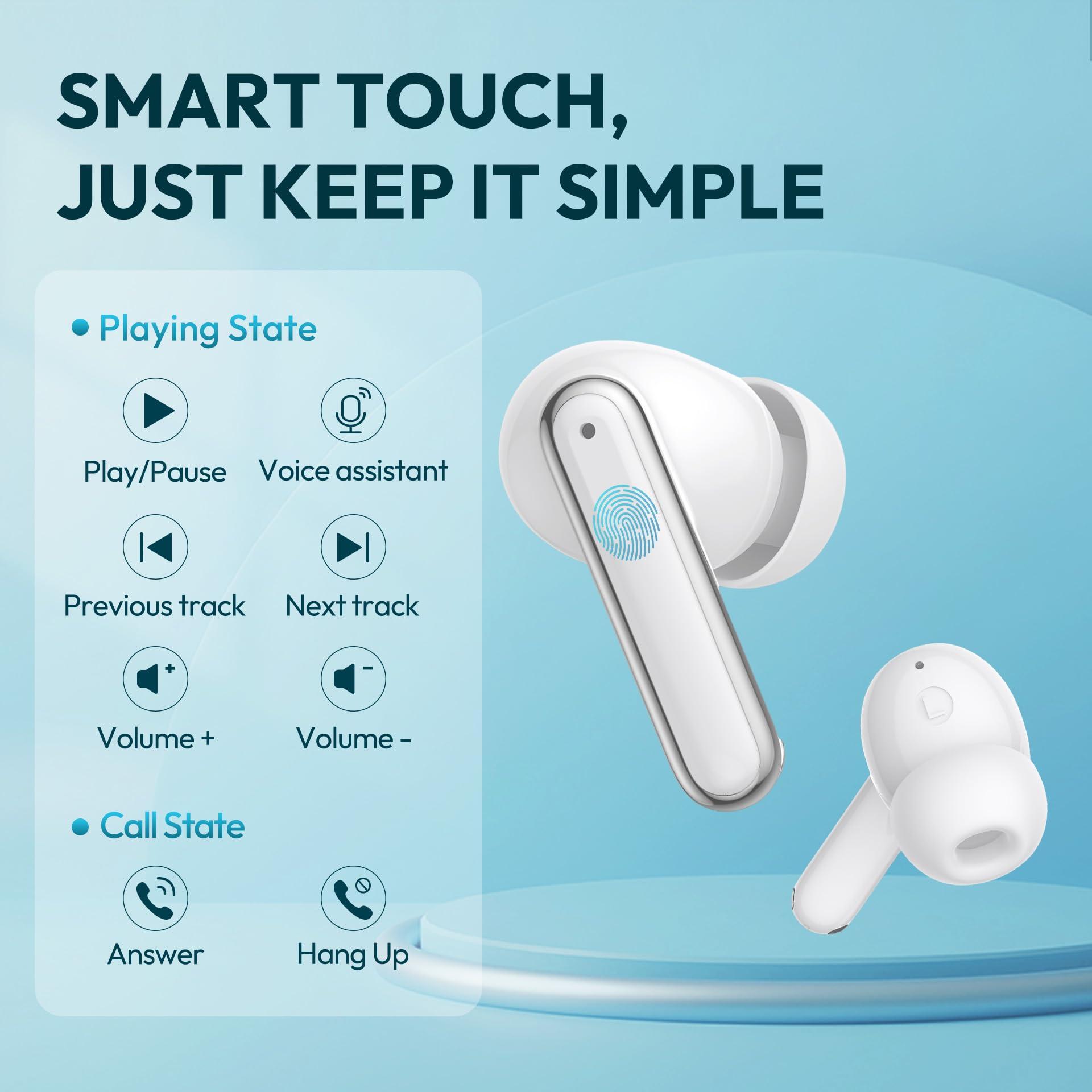 BAFONE BAFONE Bluetooth Headphones True Wireless Bluetooth Earbuds 60H Playback LED Power Display Earphones IPX5 Waterproof in-Ear Earbuds with Mic for TV Smart Phone Laptop Computer Sports (White)