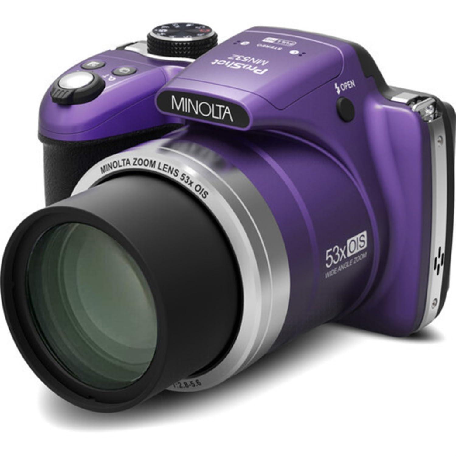 Minolta Minolta Pro Shot 16 Mega Pixel HD Digital Camera with 53x Optical Zoom, Full 1080p HD Video & 16GB SD Card, MN53Z, Purple