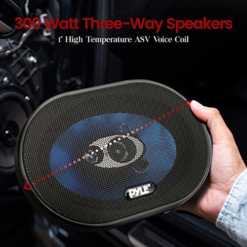 Pyle Pyle 5 x 7 Car Sound Speaker (Pair) - Upgraded Blue Poly Injection Cone 3-Way 300 Watts w/Non-fatiguing Butyl Rubber Surround 80-20Khz Frequency Response 4 Ohm & 1\" ASV Voice Coil - PL573BL, Apple