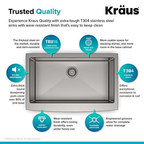 Kraus Kraus KHF200-33 Standart PRO Stainless Steel Sink 33 inch Farmhouse Apron Single Bowl 16 gauge