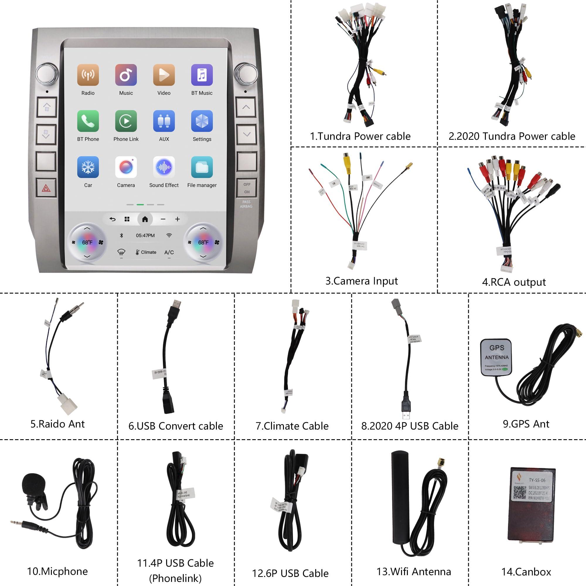 Cidava Cidava T-Style Car Radio, CarPlay Stereo for Toyota Tundra 2014-2021, 12.1 Inch Android Head Unit Replacement Support Wired and Wireless Car Play/Android Auto, AM/FM Radio, Back-Up Camera