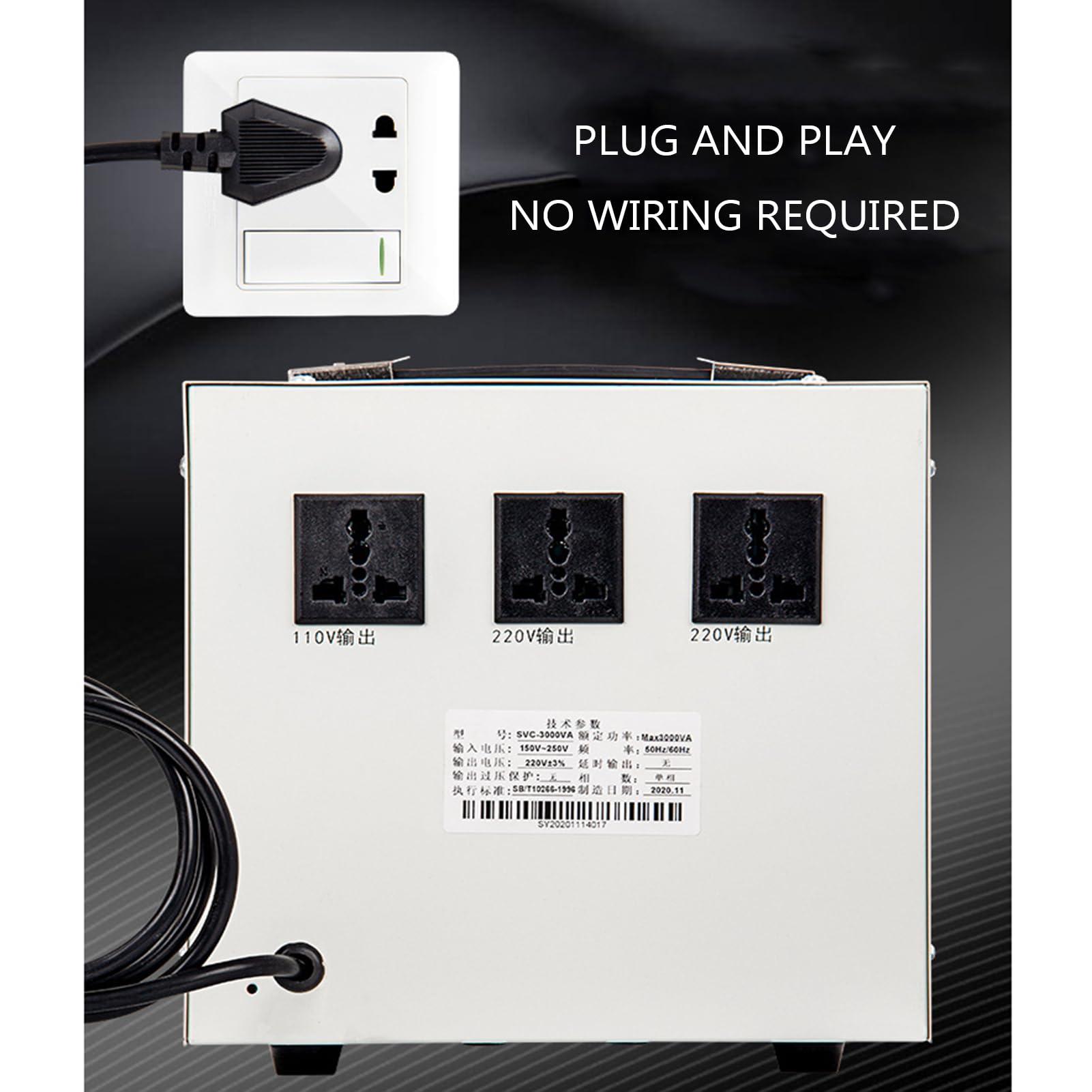 DirectNine Basics Voltage Stabilizer,220V Automatic Voltage Regulator with Digital Display Screen 3000VA Single Phase Home Use Stabilizator Power Supply