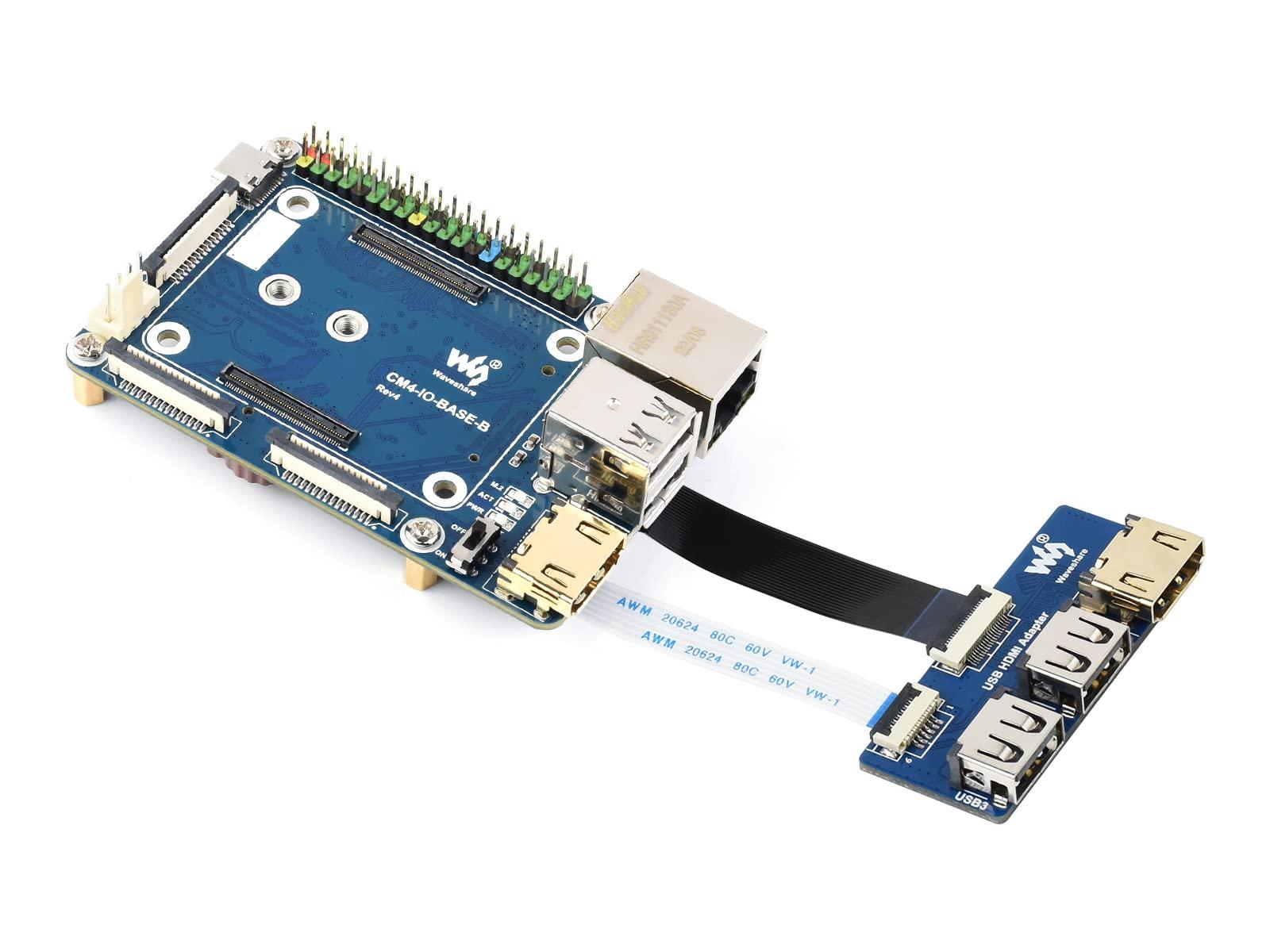 waveshare Waveshare CM4-IO-BASE-B for Raspberry Pi Compute Module 4 Bundle with USB HDMI Adapter (6 Items)