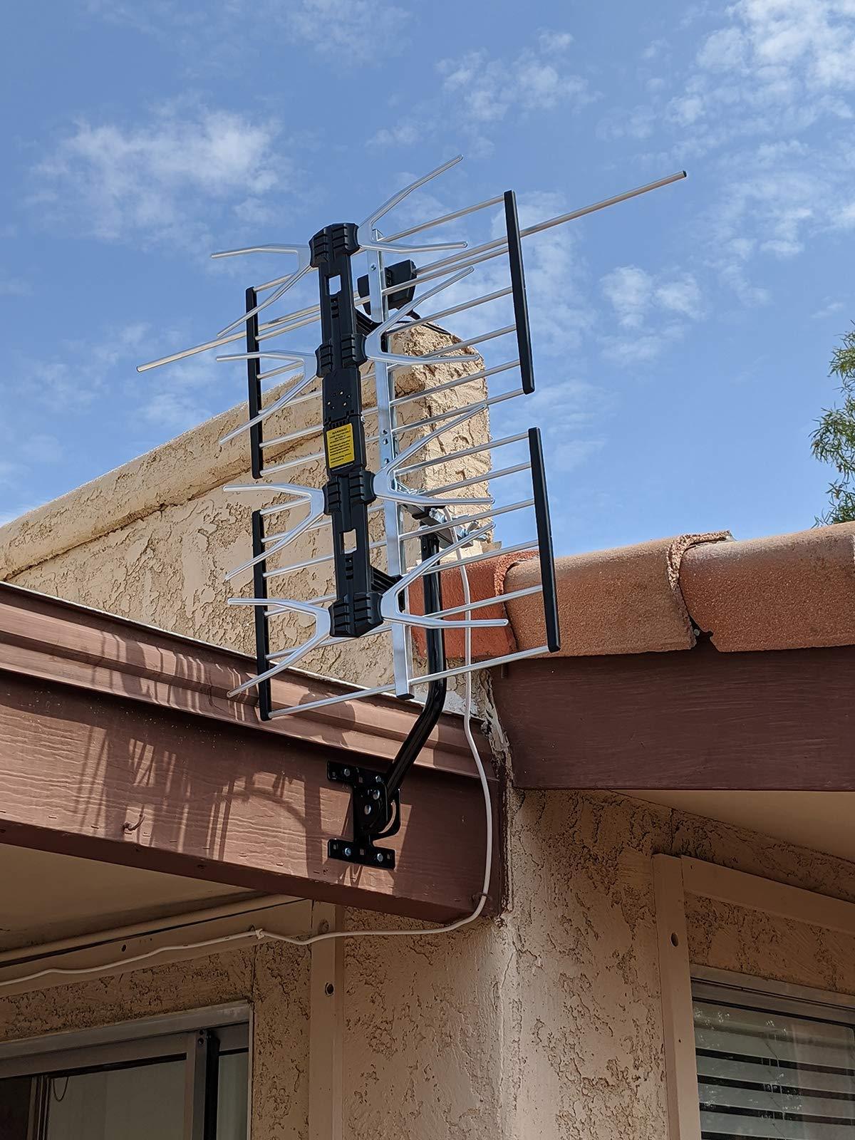 pingbingding PBD Outdoor Digital HD TV Antenna with High Gain Amplifier 150 Mile Long Range for UHF/VHF, Mounting Pole, 40FT RG6 Coaxial Cable, Easy Installation