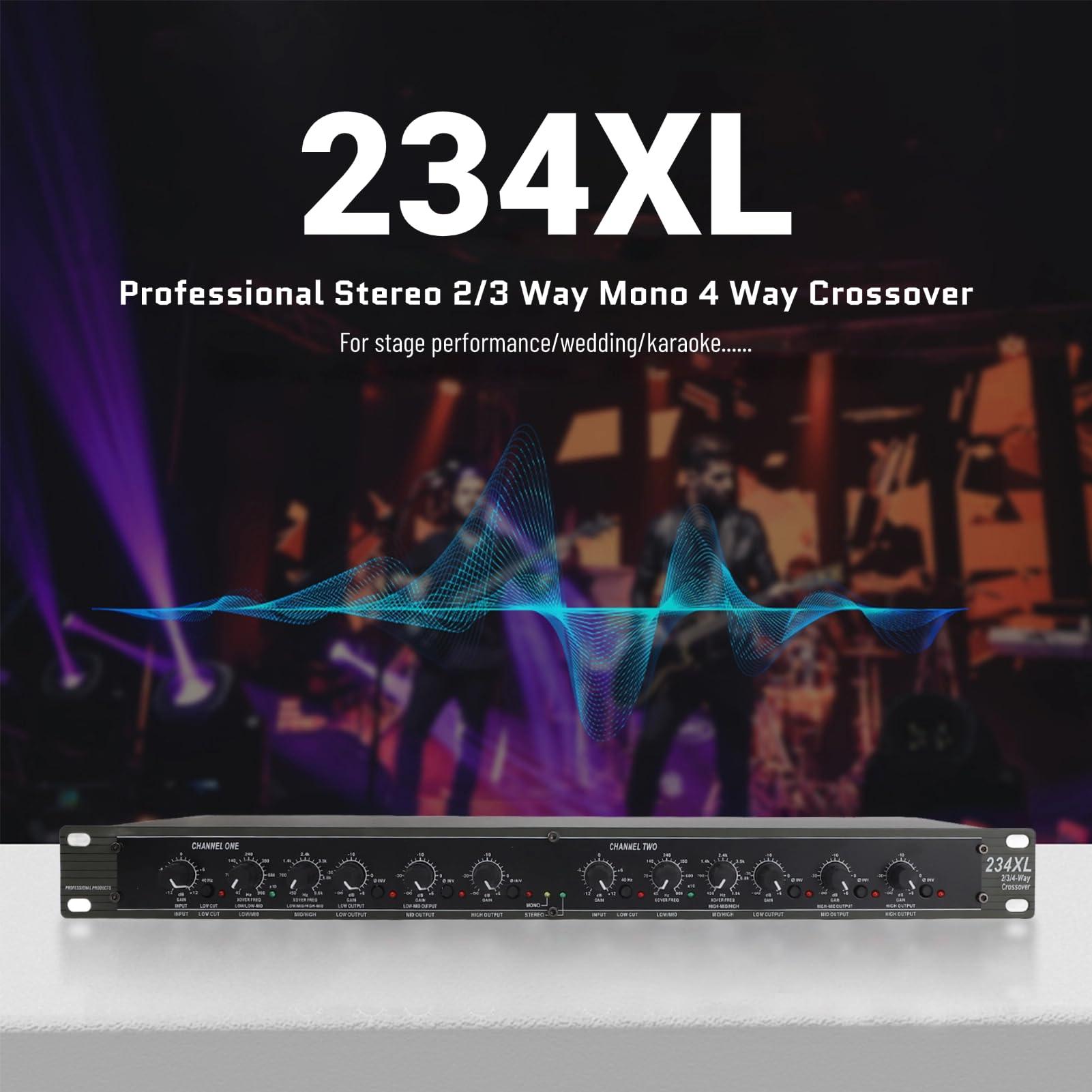 Yunseity Mono 4 Way Crossover, Professional Stereo 2/3/4 Way Audio Sound Distribution Processing Crossover 110V, Audio Crossover for Outdoor Stage Performance