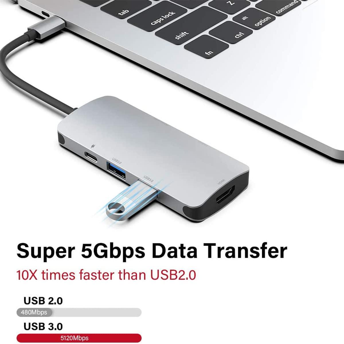 Partsmojo USB C Hub Multiport Adapter 7*1 Multiport Adapter Portable with 4K HDMI, 3 USB 3.0 Ports, 100W PD Charger, TF/SD Card Reader, Type C Dock Compatible with Mac-Book Pro/Air, and More C Port Laptops