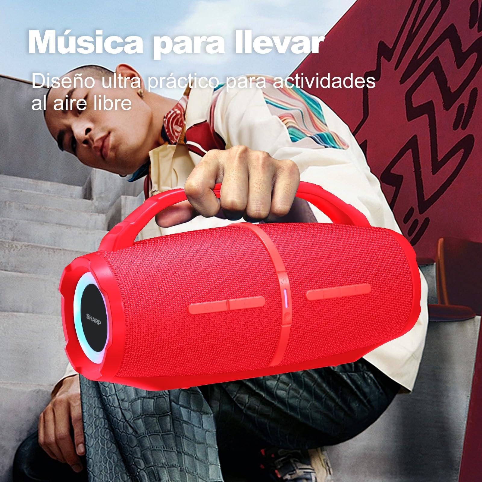 Sharp Sharp GX-BT490 Bluetooth Speaker with DSP Technology | Waterproof IP67 | 10 Hour Playtime | Light Effects | 120W Max Power with Deep Bass | True Wireless Pairing | Hands-Free Calling | Strap | Red