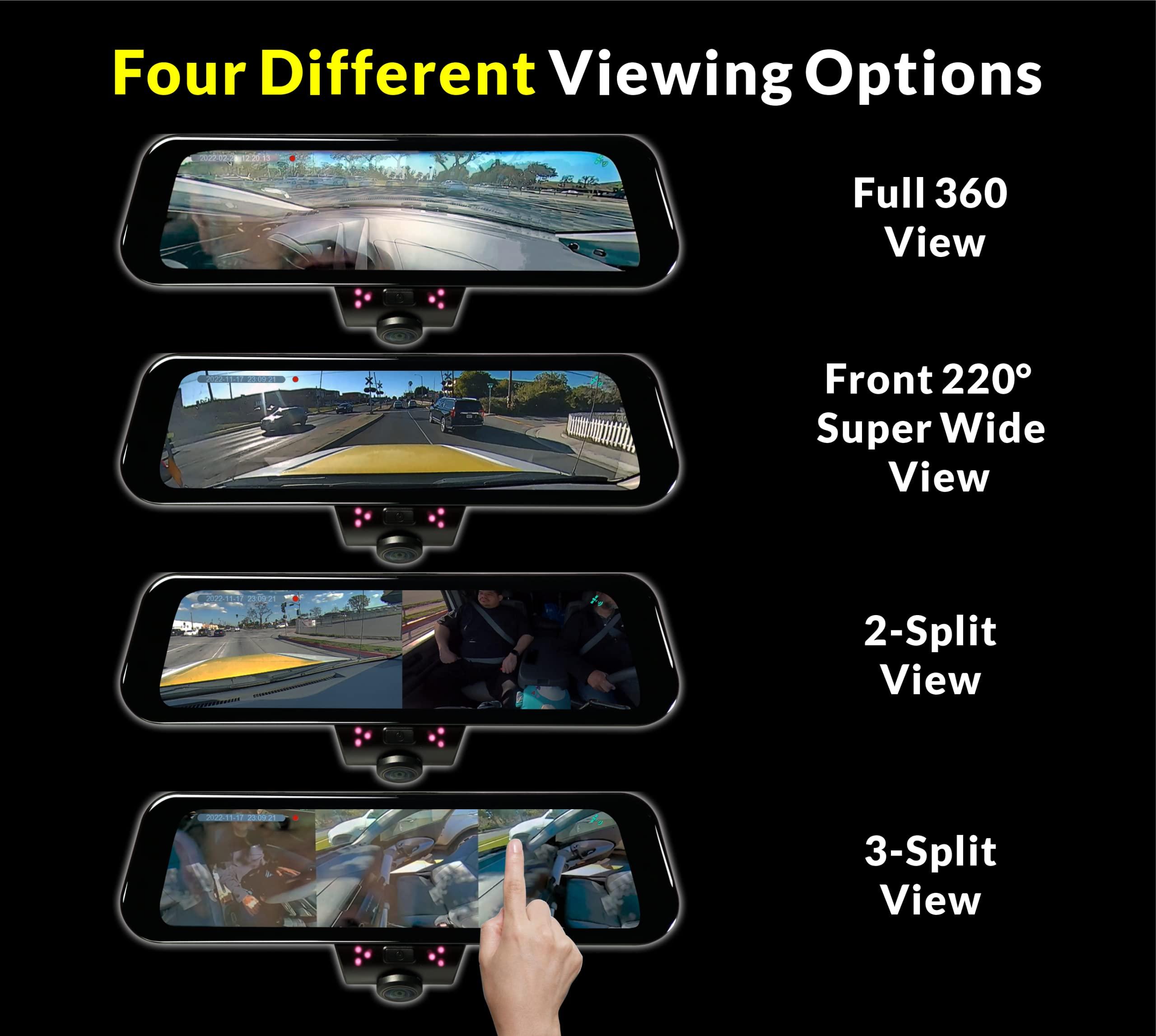 Rydeen RYDEEN TOMBO 360X Surround View 4K Dash Camera 10-inch Touchscreen Frameless Rearview Mirror with TFT Monitor w/Auto Brightness Day/Night, Backup Video-in, Backup Camera Included