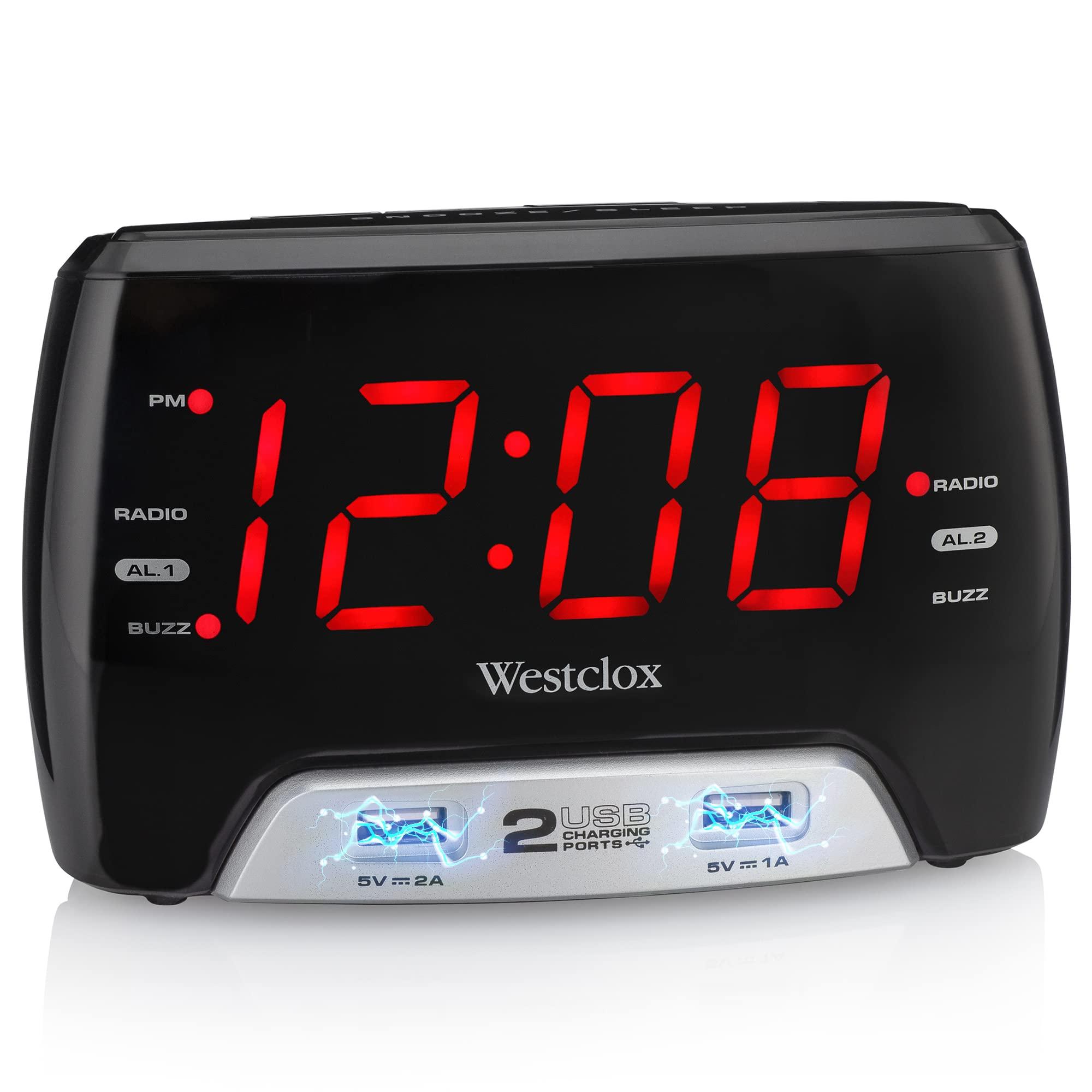 Westclox Westclox Basic Large 1.4 red LED Digital FM Clock Radio 2 USB Charging Port with Fast Charge for Bedroom, Home or Office Model# 80227WM