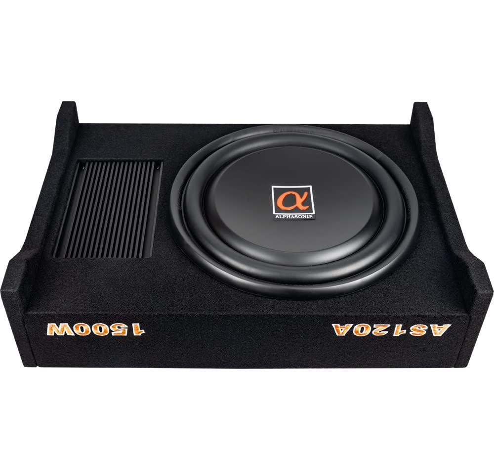Alphasonik Alphasonik AS120A 12" 1500 Watts with a Built-in Amplifier Down-Firing Shallow Mount Enclosed for Tight Spaces in Cars and Trucks, Slim Thin Loaded Subwoofer Air Tight Sealed Bass Enclosure
