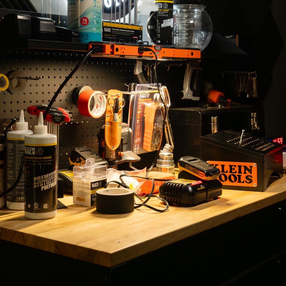 KLEIN TOOLS Klein Tools 29602 Magnetic Power Strip, Surge Protector with Motion Sensor LED Light, 5 Outlets, USB-C and 2 USB-A Ports, 5-Foot Cord, Heavy Duty for Workshop