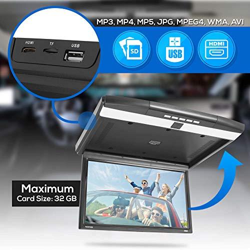 Pyle Pyle 15.6-Inch Overhead Flip-Down Car Monitor - Hi-Res 1680x800p Widescreen Car Roof Mount Monitor, Vehicle Flip Down Overhead Screen w/IR, FM Transmitter, USB/SD, HDMI, AV, Stereo Speaker -PLRV1525