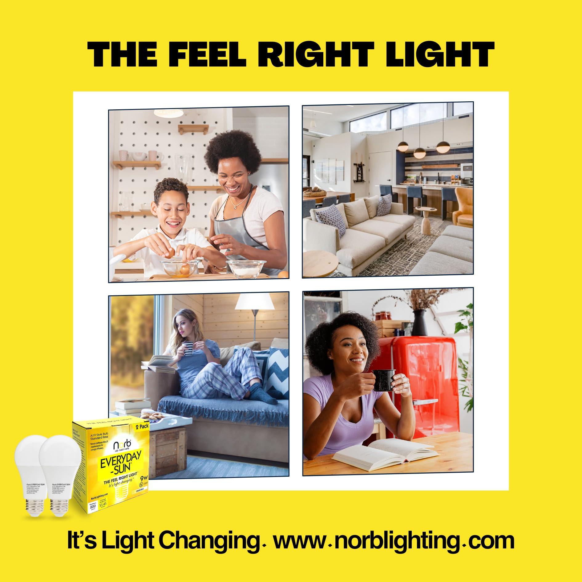 Norb Norb Everyday Sun Light Bulb - Full Spectrum Wellness Lighting with Sun-Mimicking Technology for Energy, Mood & Performance. Supports Sleep/Wake Cycles, 5000K, 9W, 2-Pack, US Based, Budget-Priced