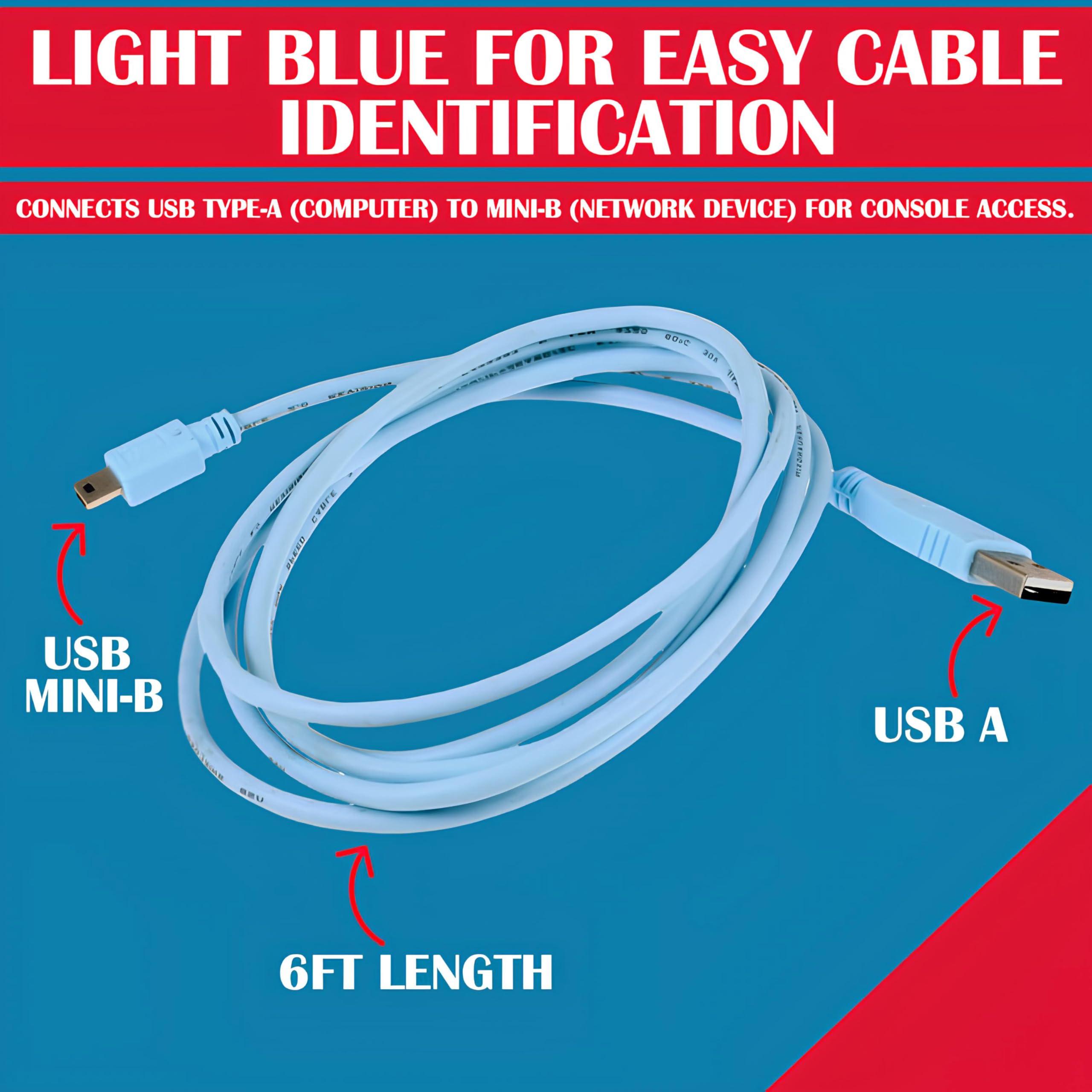 CablesAndKits CablesAndKits USB Console Cable (Compatible with Cisco rollover console cable CAB-CONSOLE-USB), 6ft, USB 2.0 type A to type mini B, Connect to Routers, Switches, and Firewalls
