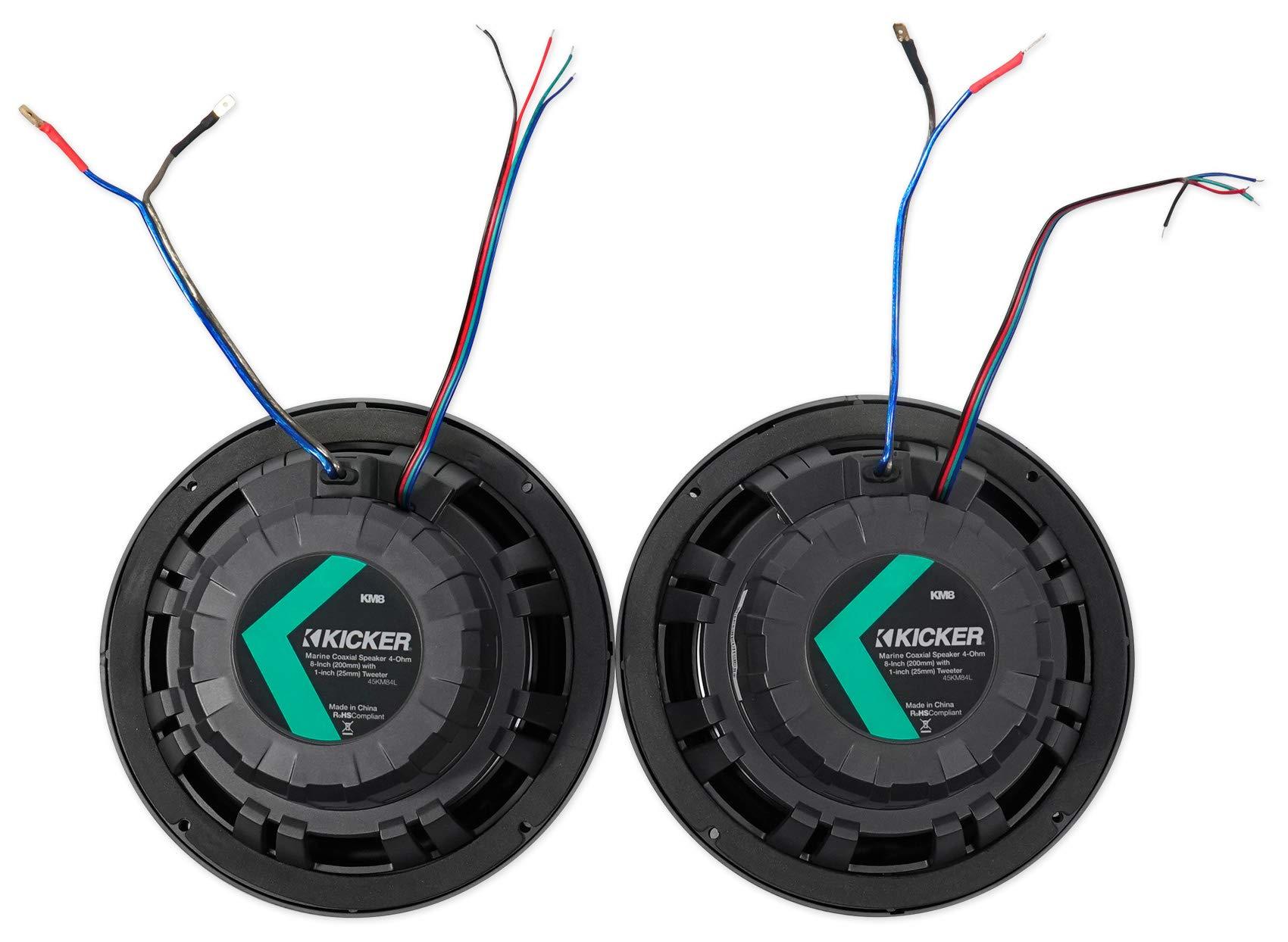 KICKER (1) Pair Kicker 45KM84L Boat Speakers w/LED's KM8 Bundle with (1) Pair Rockville MAC80W 7.7" Wakeboard Tower Speaker and (1) 1.75" Compatible with Polaris RZR Speakers Enclousres (3 Items)