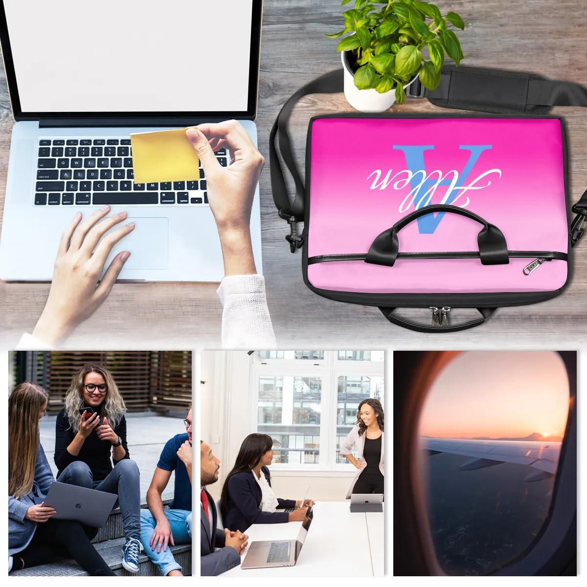 KBAODANK Custom Laptop Bag with Name, Personalized Shoulder Bag for Laptop, Customized Portable Computer Bag Gifts for Business Office Black