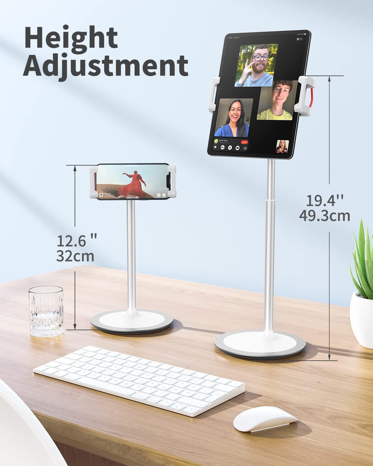 SAIJI SAIJI Tablet Stand Holder, Height Adjustable Portable Monitor Stand, 360 Degree Rotating, Aluminum Alloy Cradle Mount Dock for 4.7\"-15.6\" Screen iPhone Samsung, iPad, Kindle, eBook Reader (Silver)