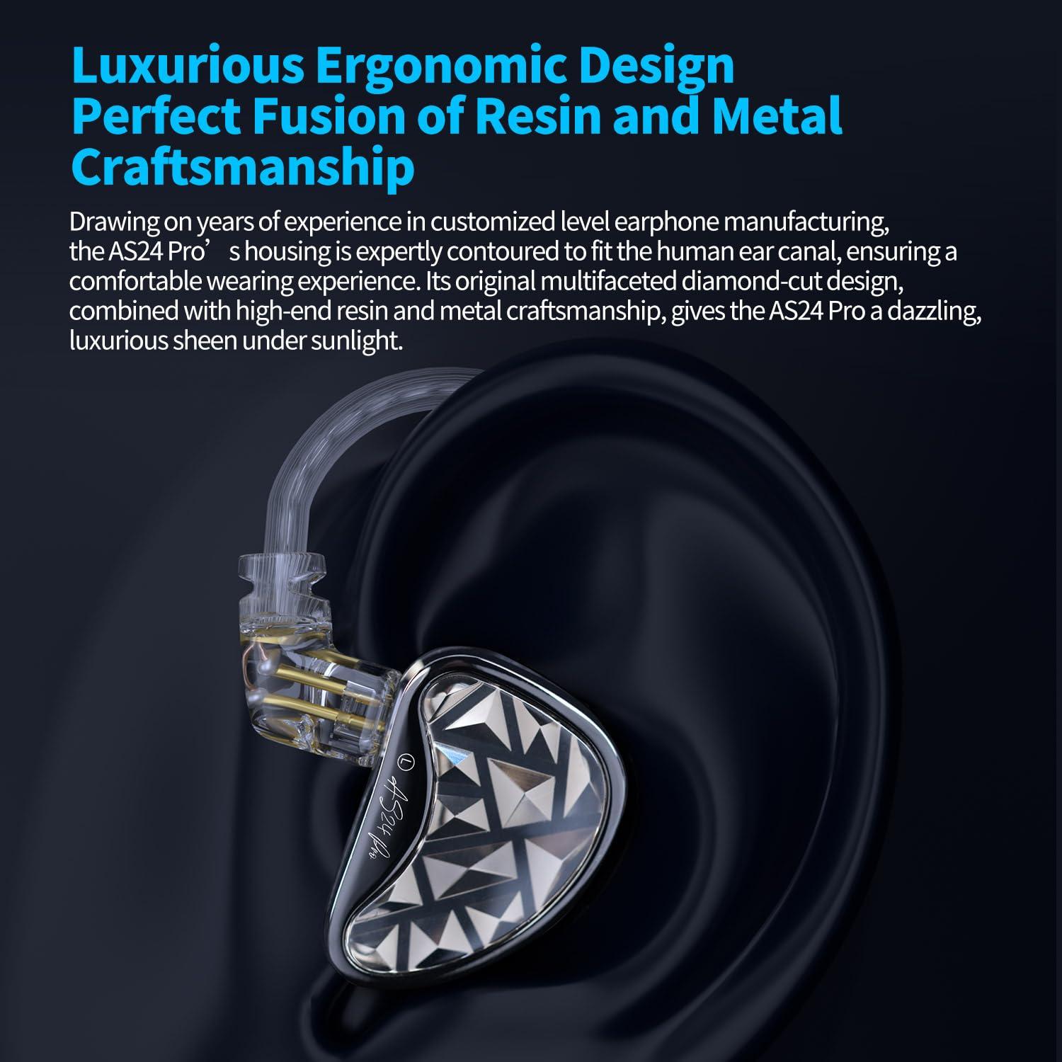 Bawjog KZ AS24 Pro in Ear Monitor Headphones, HiFi Bass Noise Isolation Earphones, 12 Balanced Armature Drivers IEM Wired Earbuds (Without mic, Standard Version)