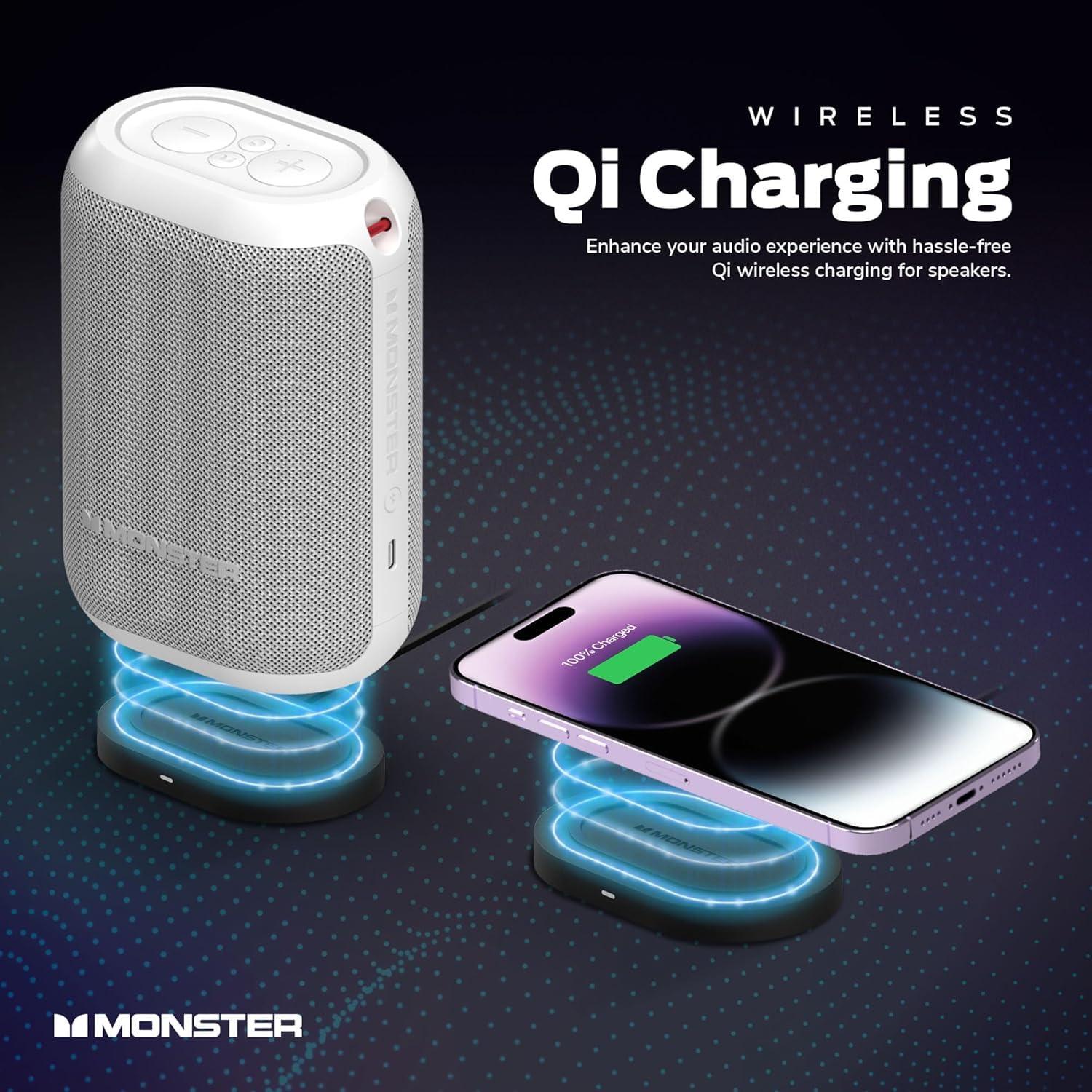 Monster Monster DNA One Portable Bluetooth Speaker, Loud Portable Speaker with 360 Bass Sound and 10W Qi Certified Wireless Charging Pad, IP67 Waterproof- for Travel, Indoor and Outdoor Use