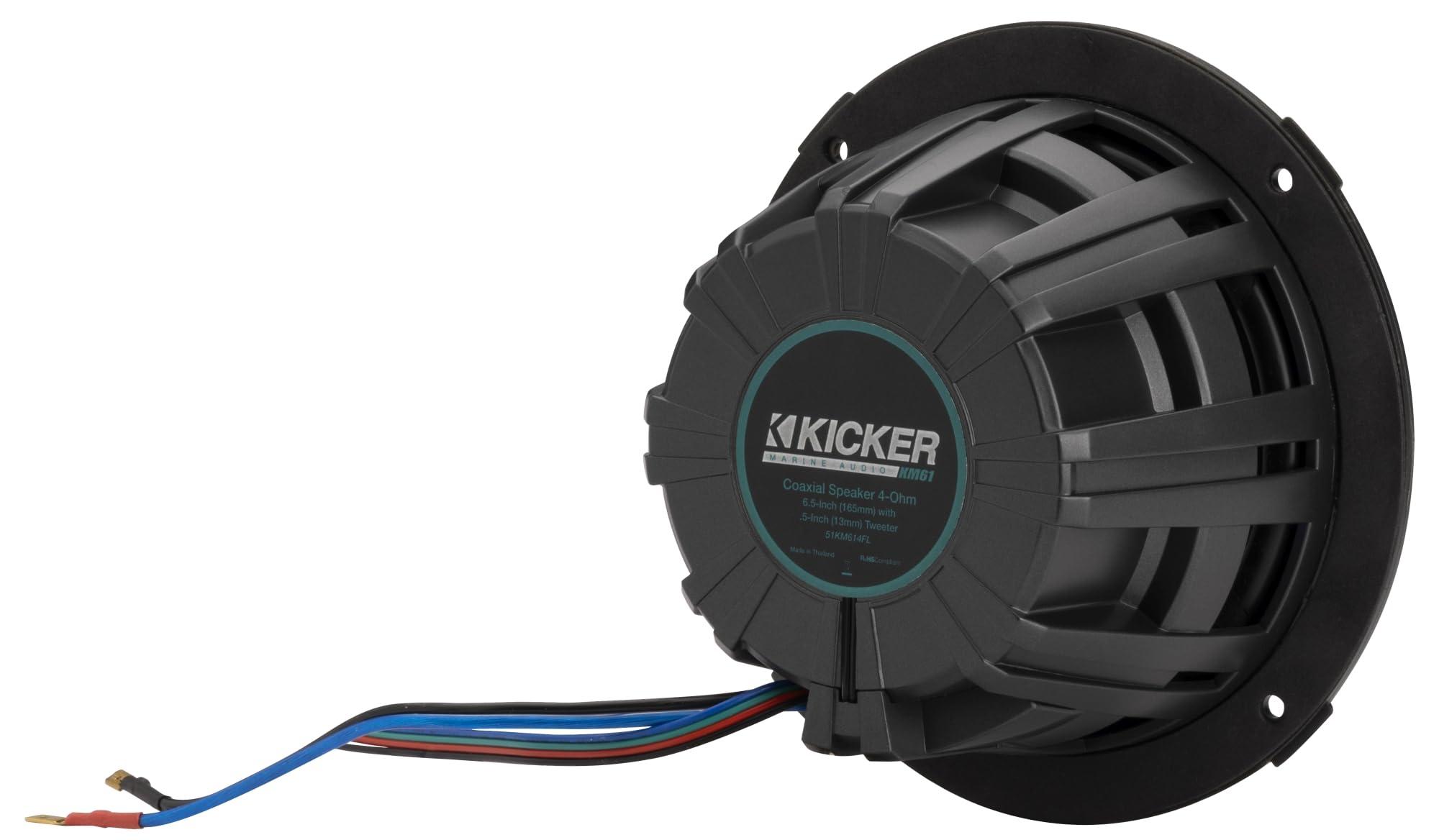 KICKER Kicker 51KM614FL 6.5-Inch (165mm) Thin-Mount Marine Coaxial Speakers with RGB LED, 4-Ohm, White & Silver Grilles Included