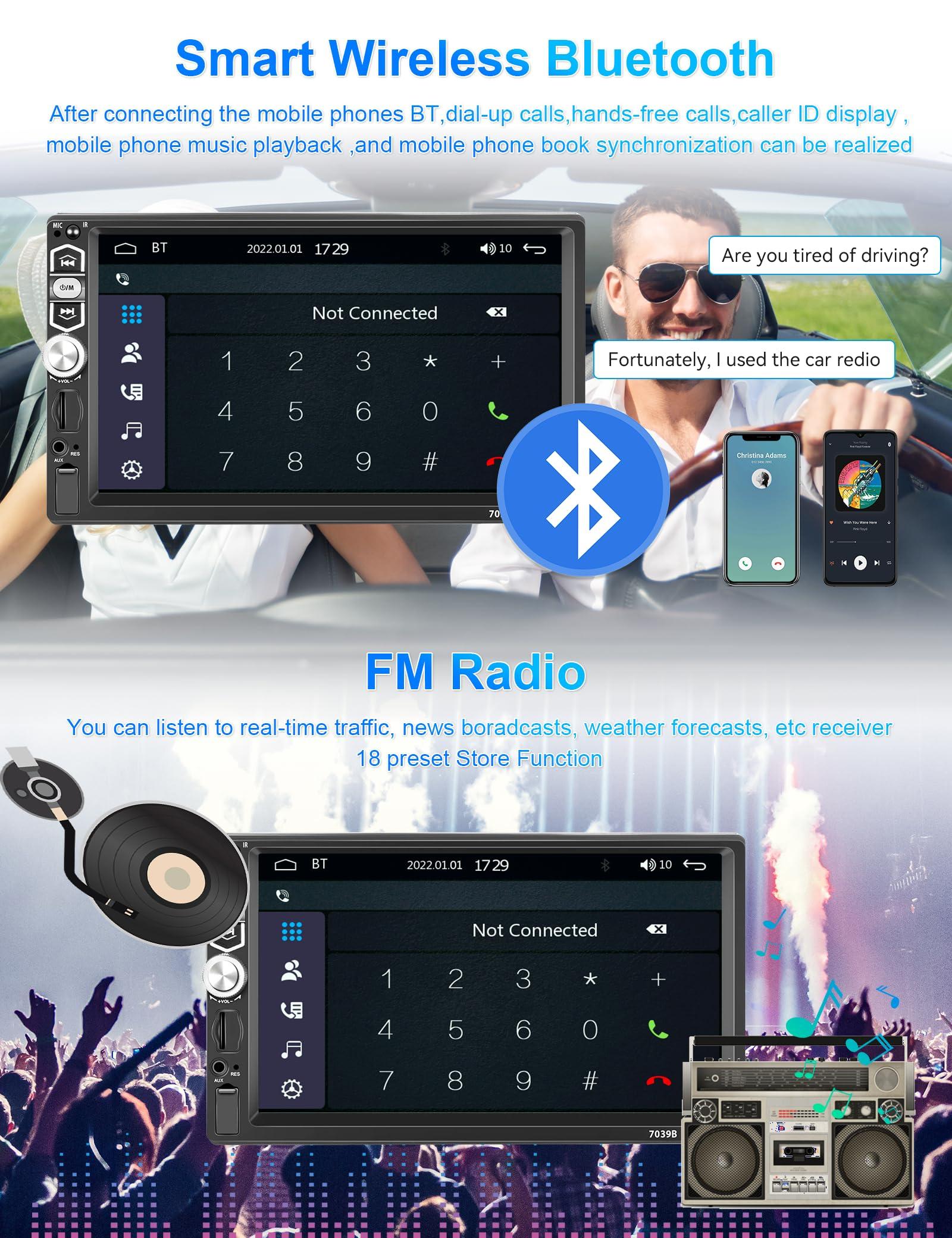 podofo Single Din Car Stereo Radio with Carplay Android Auto,Podofo 7Inch 1080P HD IPS Touchscreen 5.1Bluetooth Car Radio Audio Support FM Radio EQ Mirror Link SWC USB/TF/Aux-in Ports+Backup Camera