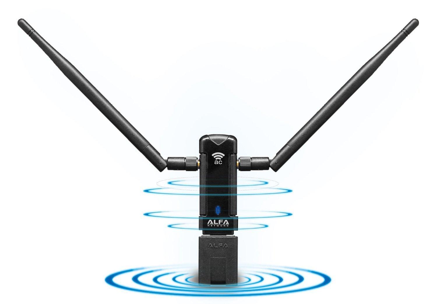 ALFA Network ALFA Network AWUS036AC Long-Range Wide-Coverage Dual-Band AC1200 USB Wireless Wi-Fi Adapter w/ High-Sensitivity External Antenna - Windows, MacOS & Kali Linux Supported