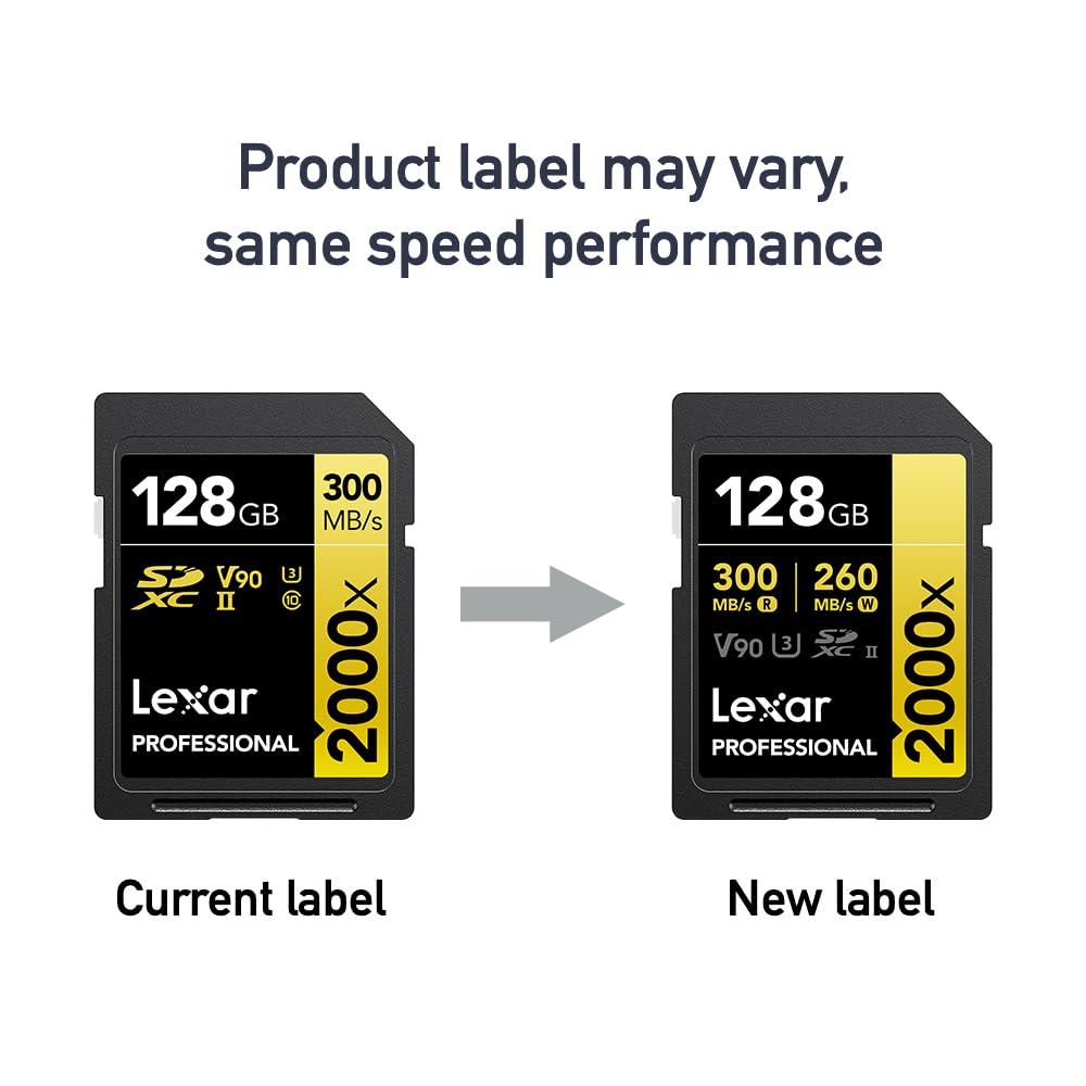 Lexar Lexar 128GB Professional 2000x SDXC Memory Card, UHS-II, C10, U3, V90, Full-HD & 8K Video, Up To 300MB/s Read, for DSLR, Cinema-Quality Video Cameras (LSD2000128G-BNNNU)