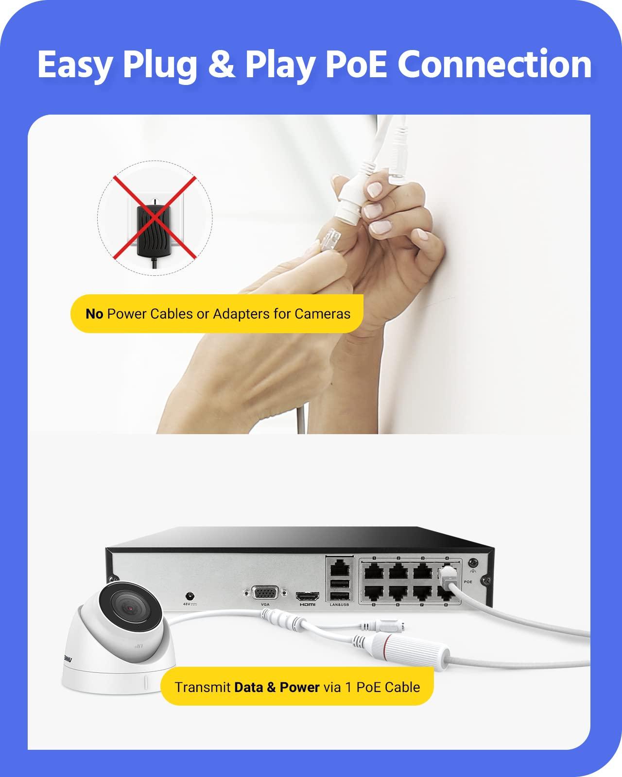 ANNKE ANNKE 5MP 8CH Home Security Camera System, 4pcs Wired C500 Outdoor PoE IP Cameras Compatible with Alexa, Color Night Vision, Smart Motion Detection, Remote Access, NO Hard Drive - H500