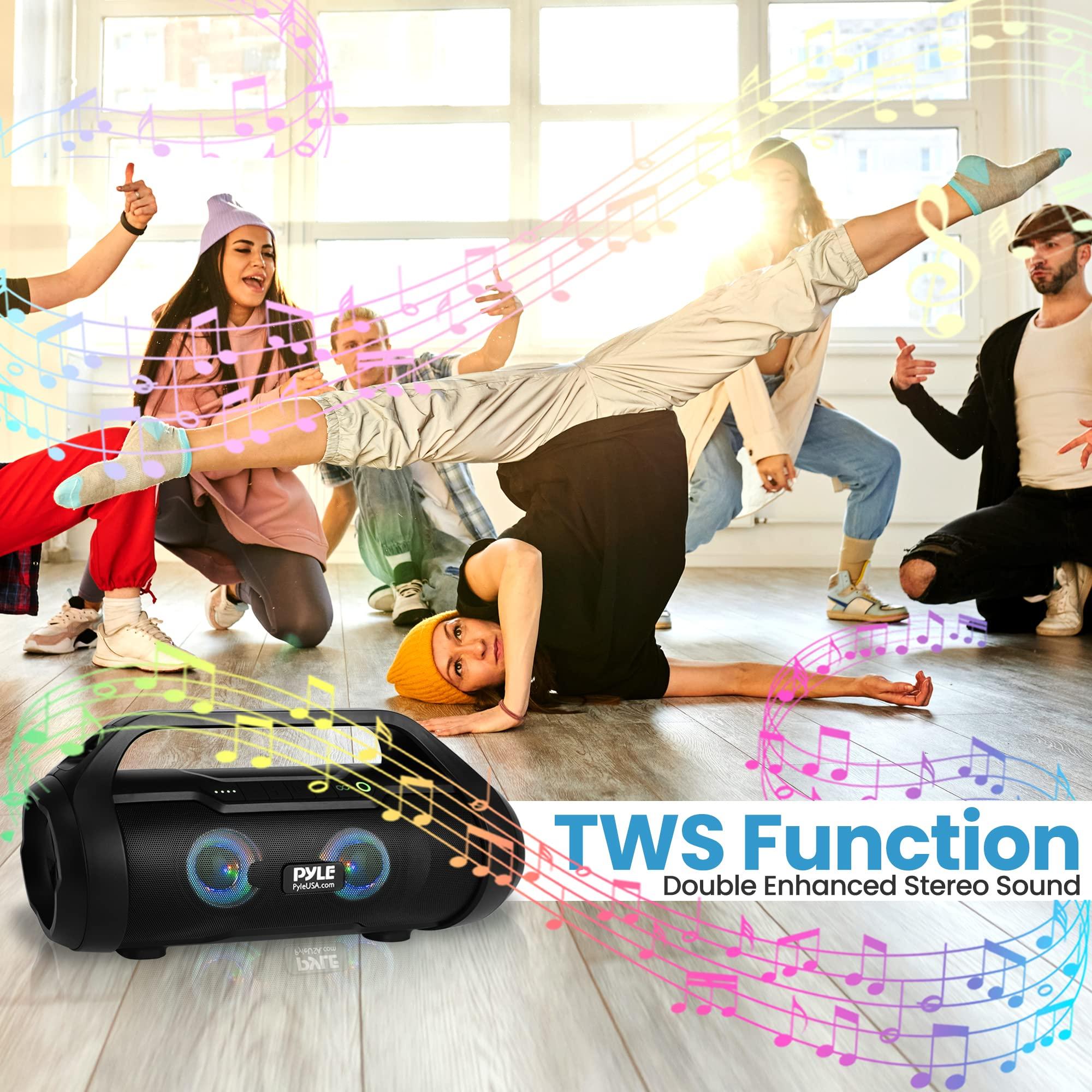 Pyle Pyle Wireless Portable Bluetooth Boombox Speaker - 500W 2.0CH Rechargeable Boom Box Speaker Portable Barrel Loud Stereo System with AUX Input/USB/SD/Fm Radio, 3" Subwoofer, Voice Control - PBMWP185 and Pyle Wireless Portable Bluetooth Boombox Speaker