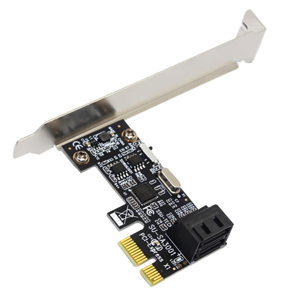 ezqnirk 1pcs ASM1064 SATA PCIe Adapter SATA III to PCI Express 3.0 X1 Controller Expansion Card Adapter Video Card Cable Extender,1X PCIE to 2 Port