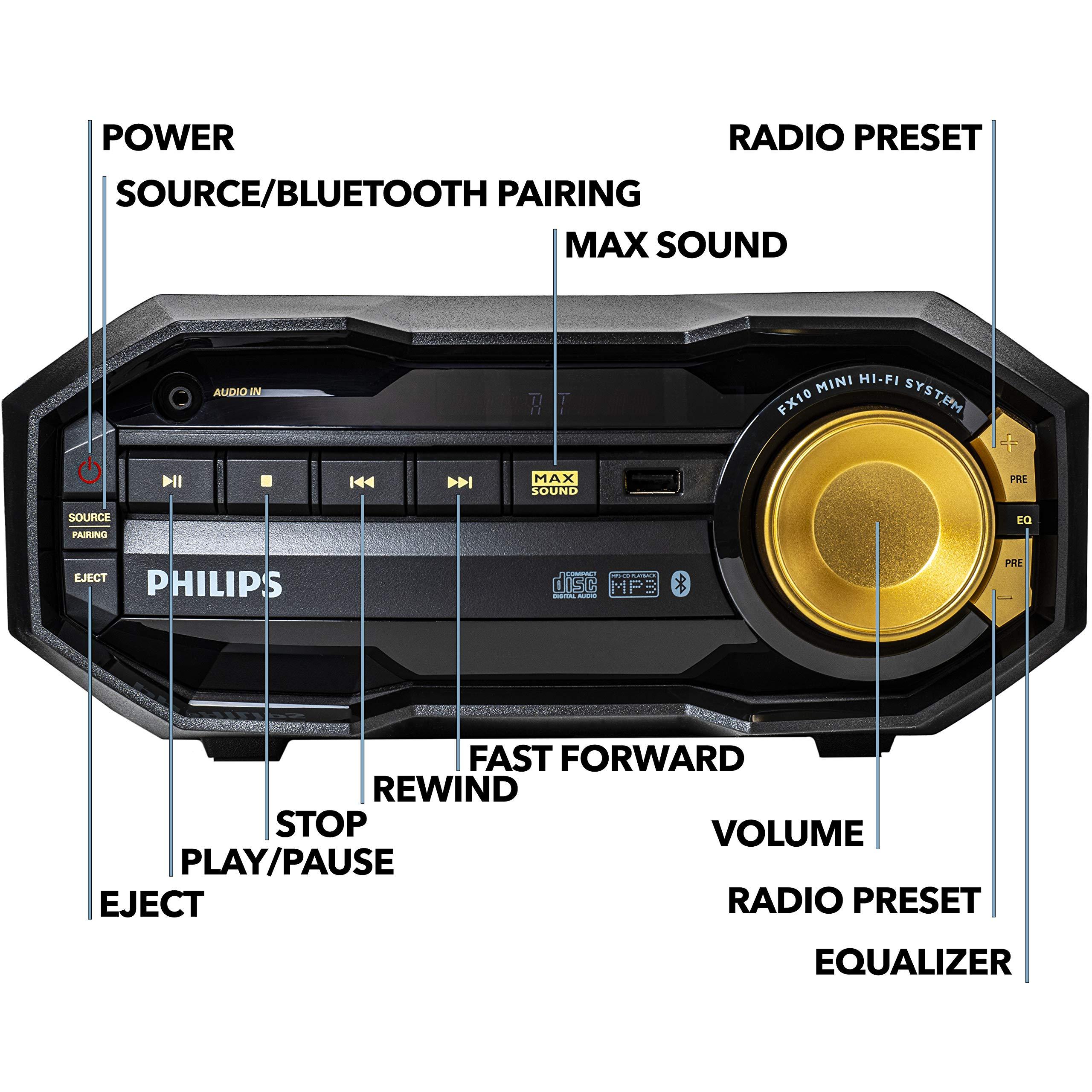 PHILIPS PHILIPS FX10 Bluetooth Stereo System for Home with CD Player , MP3, USB, FM Radio, Bass Reflex Speaker, 230 W, Remote Control Included