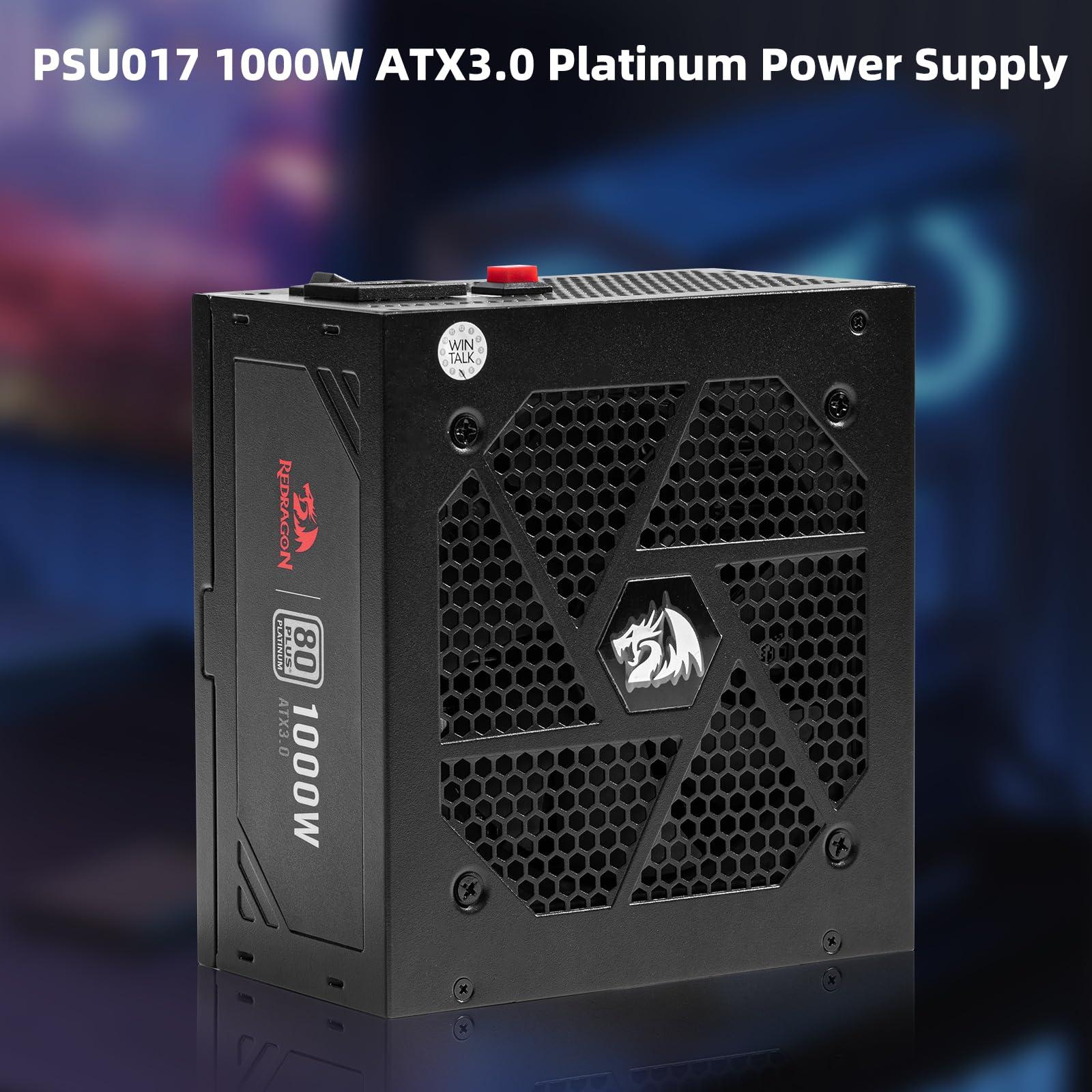 Redragon Redragon PSU017 80+ Platinum 1000 Watt ATX 3.0 & PCIe 5.0 Fully Modular Gaming Power Supply, 80 Plus Certified, 100% Japanese Capacitors & Low Noise Smart-ECO Fan, Fully Modular w/12VHPWR Cable