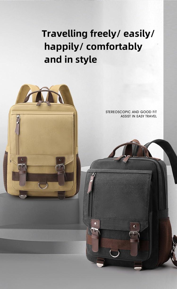 Generic Vintage Canvas Laptop Backpack, Travel Backpack for Women Men, Canvas Crossbody Bags,Shoulder Bags (Black)