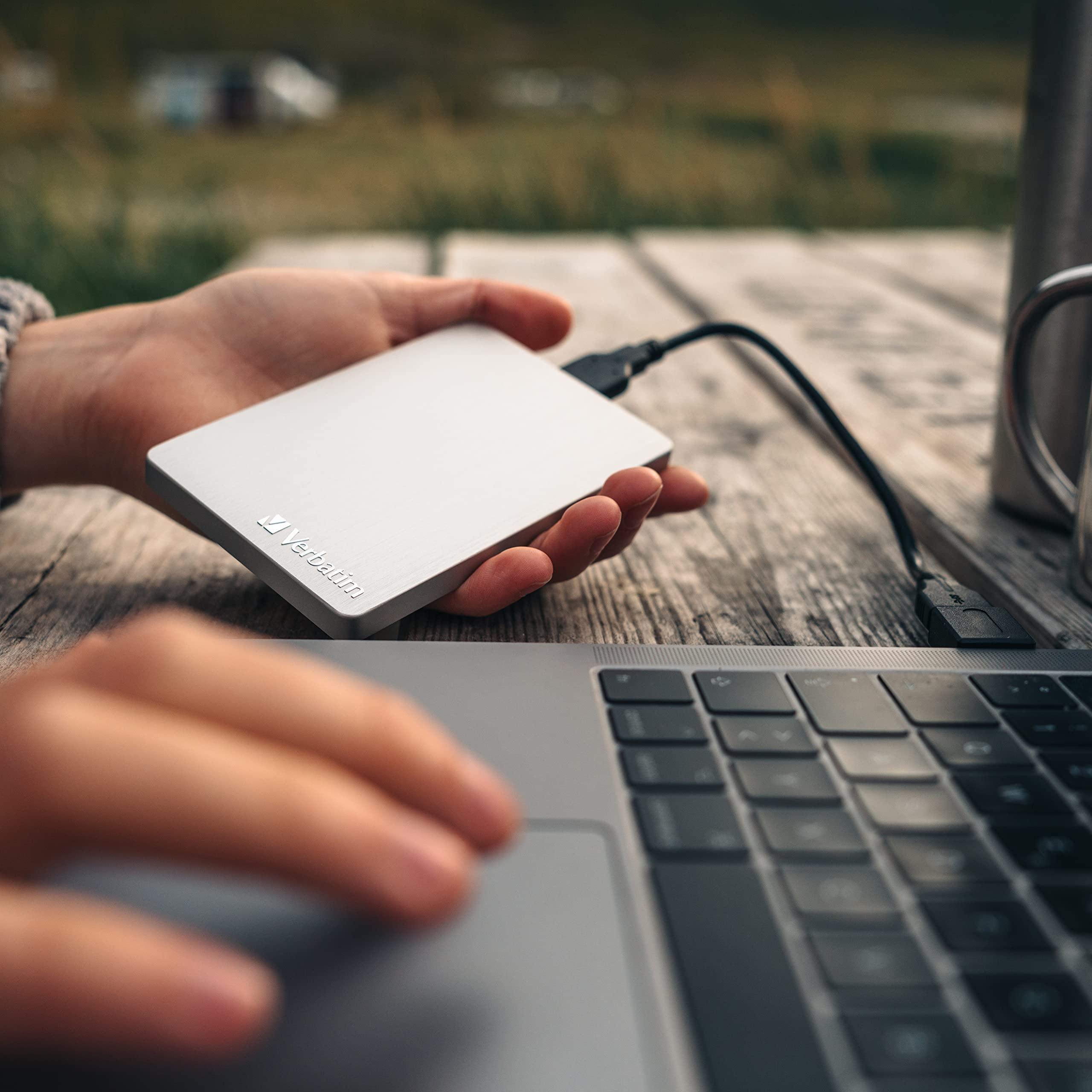 Verbatim Verbatim Store 'n' Go Aluminium Slim 2TB Silver External Hard Drive USB 3.2 Gen 1 Hard Drive External Aluminium Hard Drive for Windows & Mac OS X Portable Hard Drive USB Hard Drive