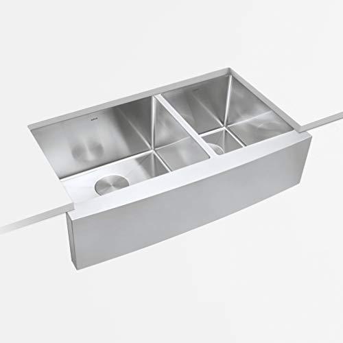 ZUHNE ZUHNE Stainless Steel Double Basin Farmhouse Sink 60/40 (33-Inch Curved Apron Front)