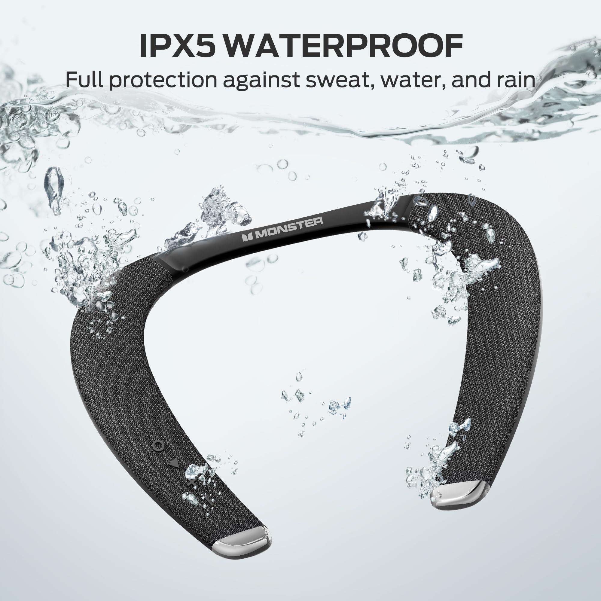 Monster Monster Boomerang Petite Neck Speaker, Neckband Bluetooth Speaker with 15H Playtime, aptX High Fidelity 3D Stereo Sound, Low Latency, Built-in Mic, IPX5 Waterproof Wearable Speaker for Home Outdoor