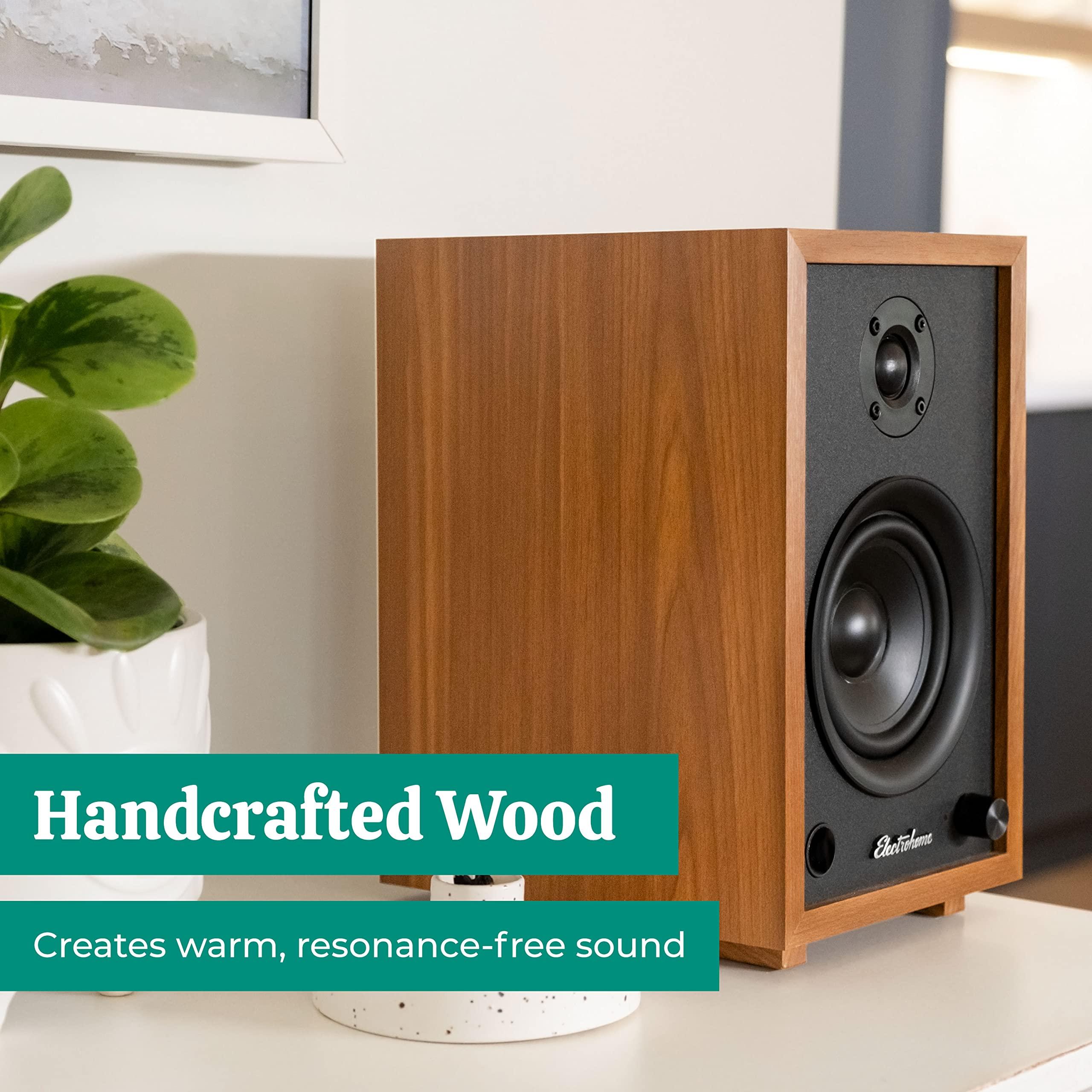 Electrohome Electrohome McKinley 2.0 Stereo Powered Bookshelf Speakers with Built-in Amplifier and 4" Drivers for Turntable, TV, PC and Wireless Music Streaming Featuring Bluetooth 5, RCA and Aux (EB30)