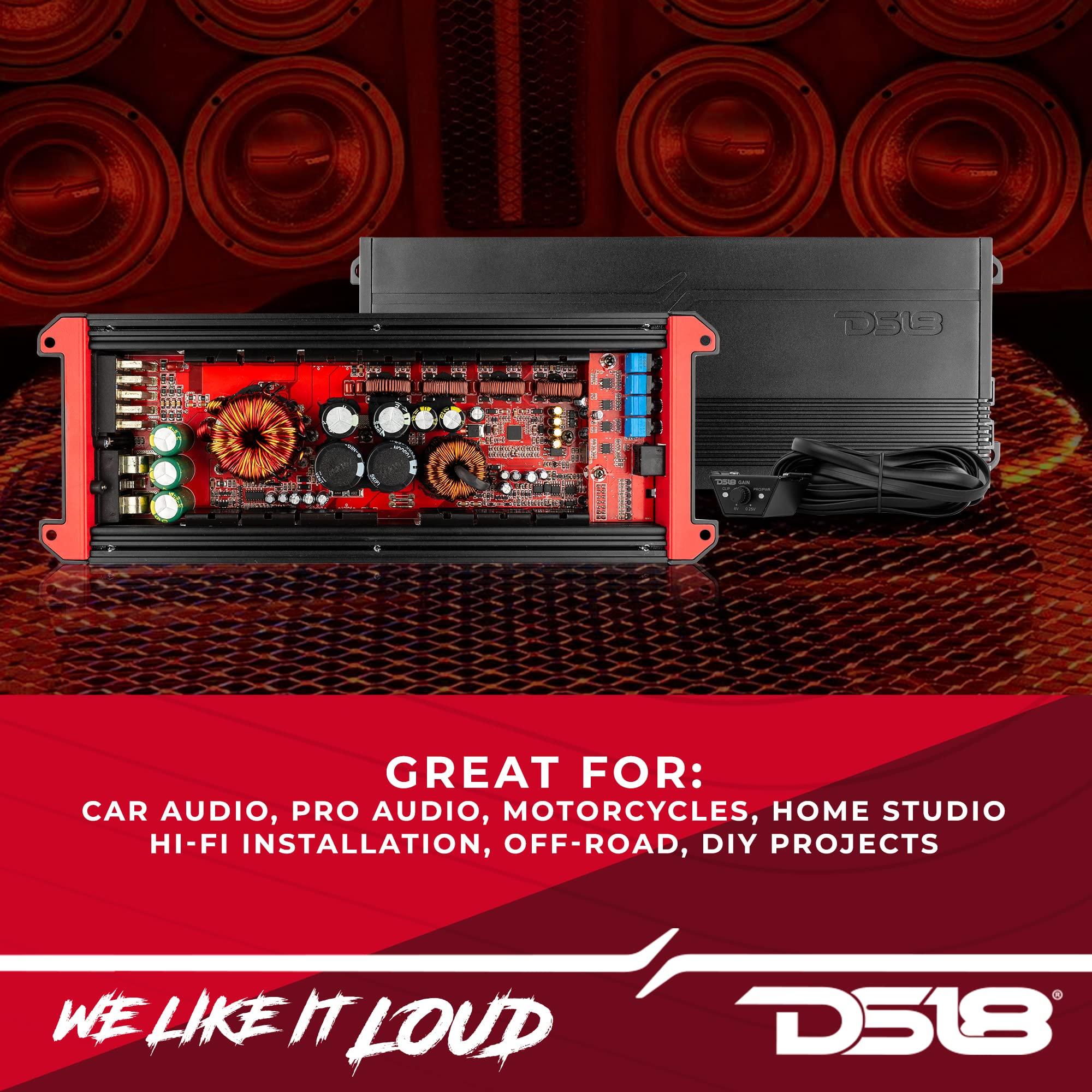 DS18 DS18 G4000.5D GEN-X Full-Range Class D 5-Channel Amplifier 4000 Watts Max Power 2/4 Ohm Stable, Bridgeable, High/Low Pass Filter - BASS Knob Included - Compact Amp for Speakers in Car Audio System